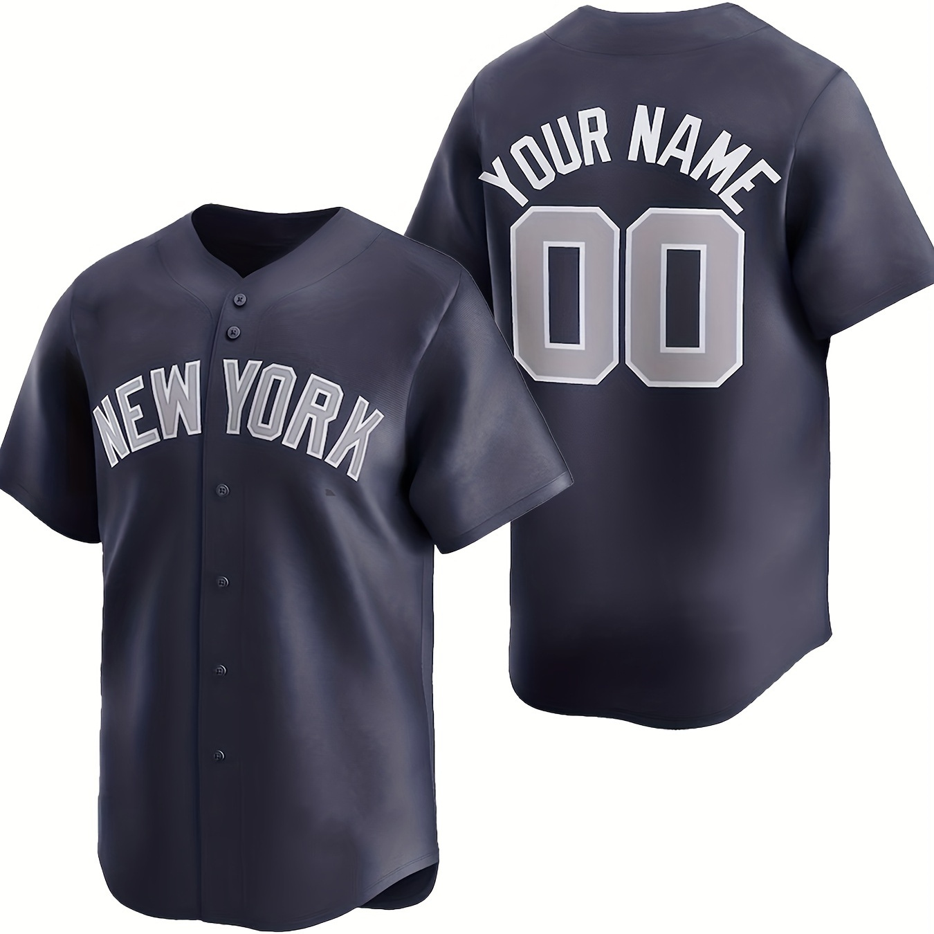 

Men's Personalized Custom Name And Number Design Baseball Jersey, New York Pattern Sports Daily Leisure Button Up Jersey Shirt For Match Party Training