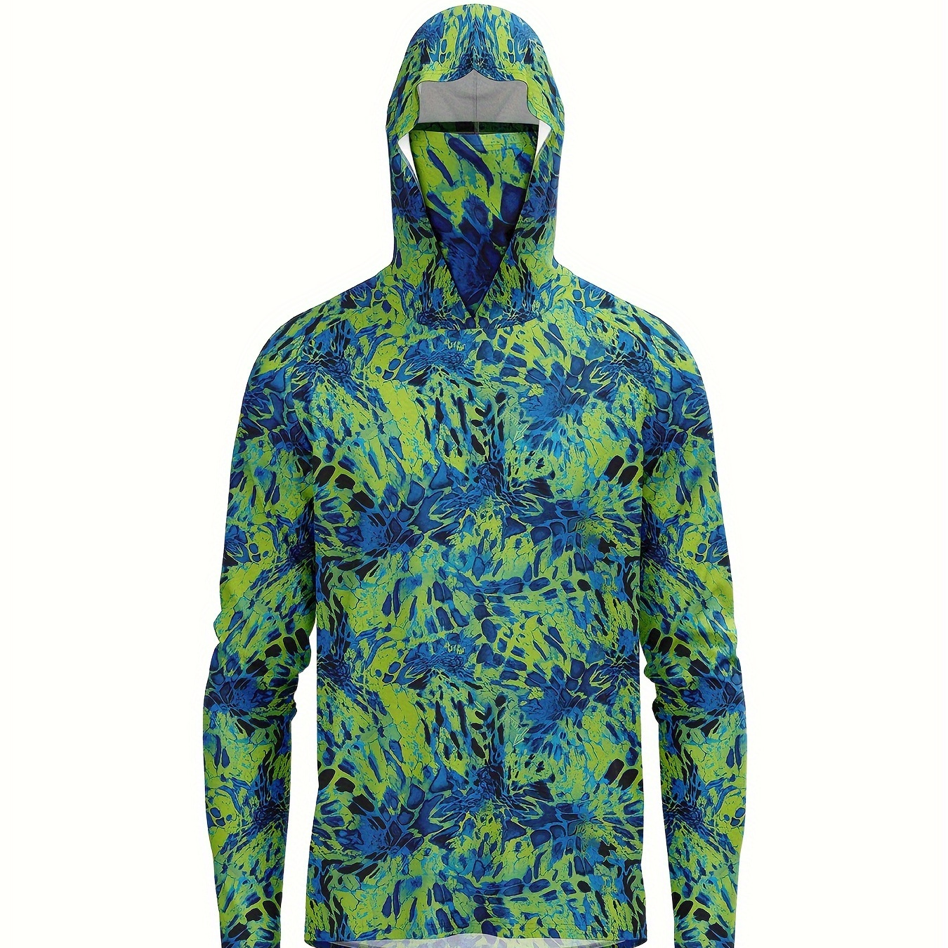 

Trendy Pattern Men's Stretch Sports Outdoor Fishing Hooded T-shirt With Mask, Sun-proof Mosquito-proof Spring And Autumn Running Training Quick-drying Top
