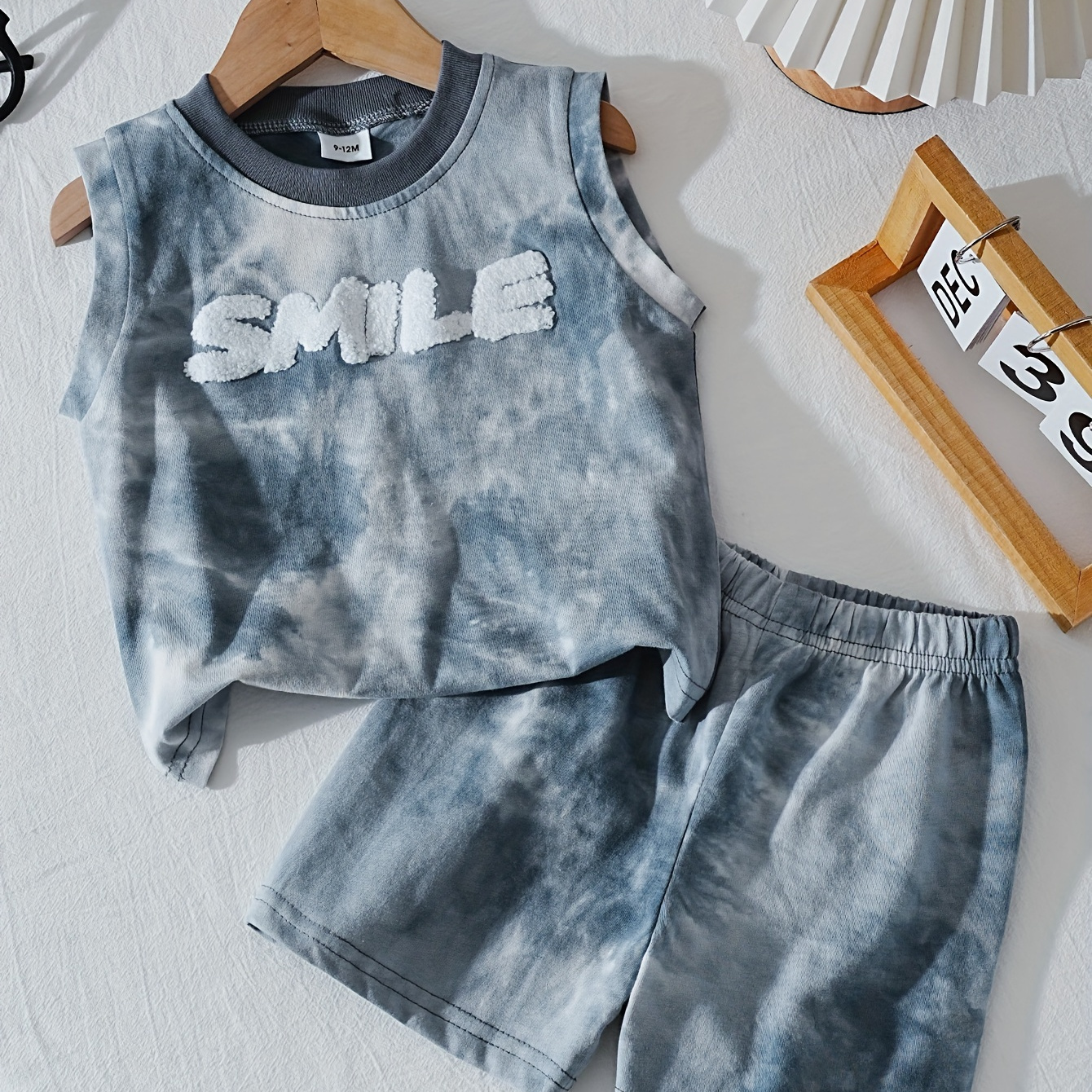 

Baby Boys 100% Cotton Tie Dye Outfit, Smile Embroidery Tank Top & Shorts Set, 2pcs Toddlers Kids Summer Clothing