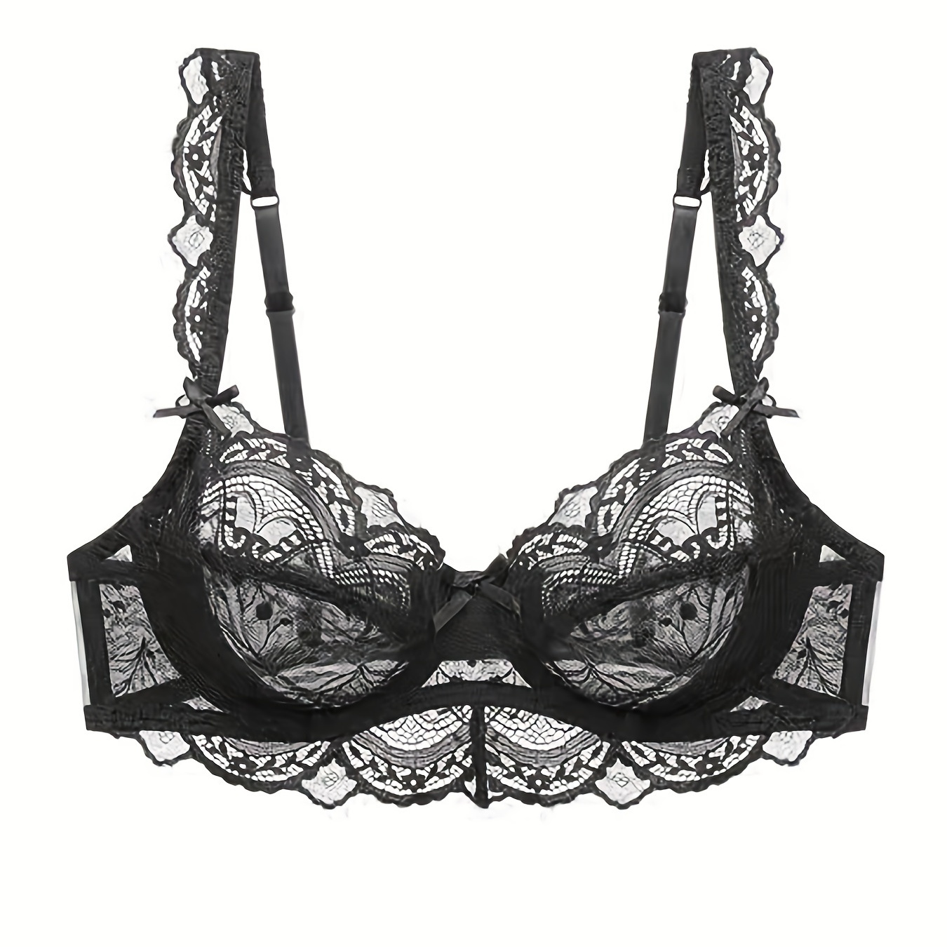 

Semi-sheer Lace Mesh Everyday Bras, Breathable & Preppy Style Thin Cup Intimates Bra, Women's Lingerie & Underwear
