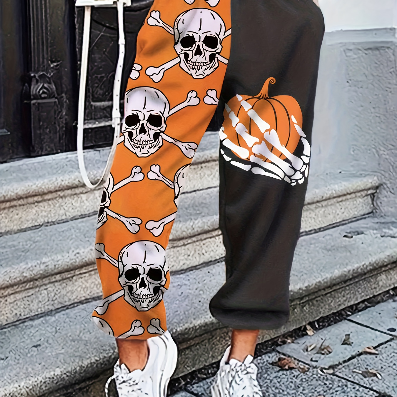 

Halloween Graphic Print Jogger Pants, Casual Elastic Waist Comfy Slant Pockets Pants, Women's Clothing