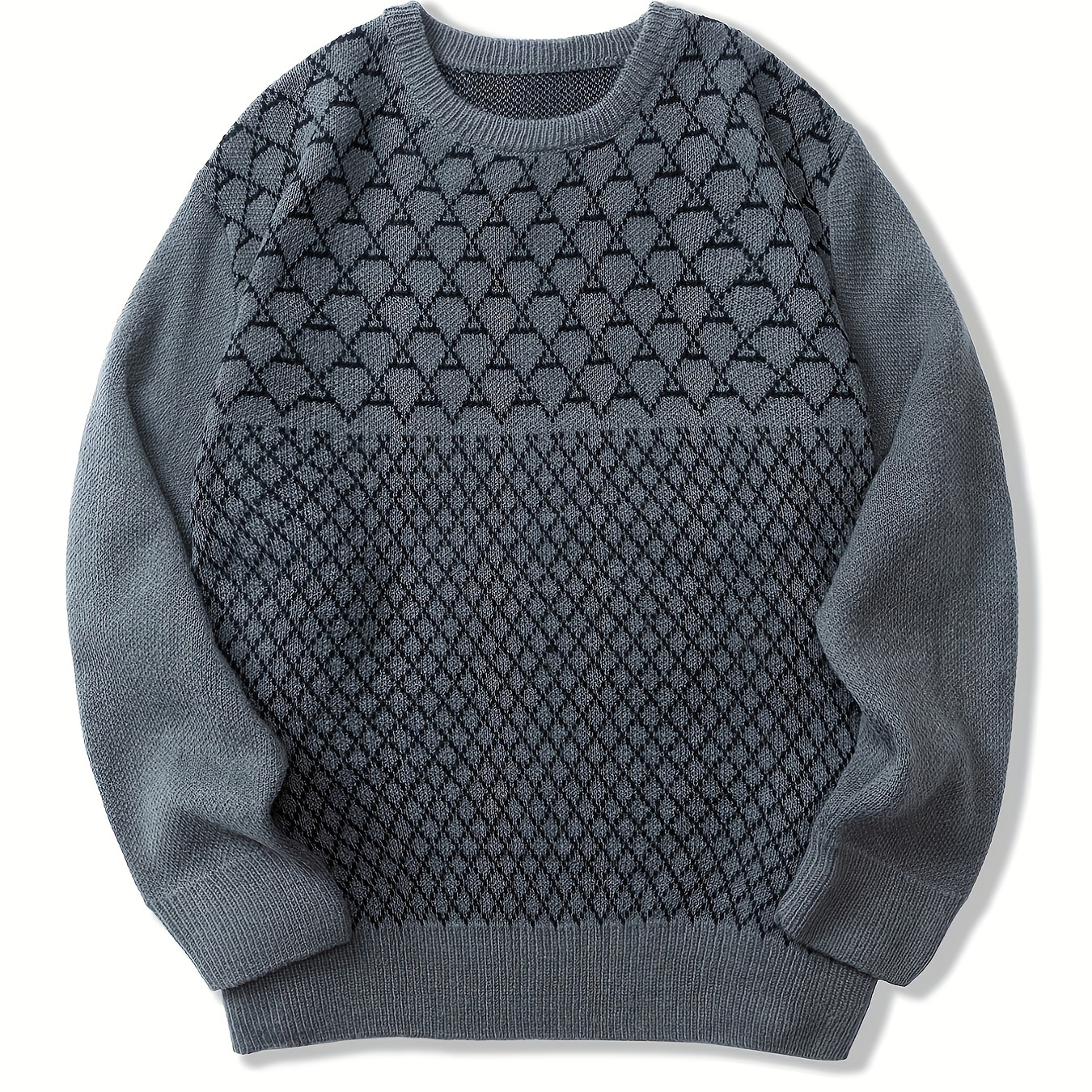 All Match Knitted Diamond Pattern Sweater, Men's Casual Warm