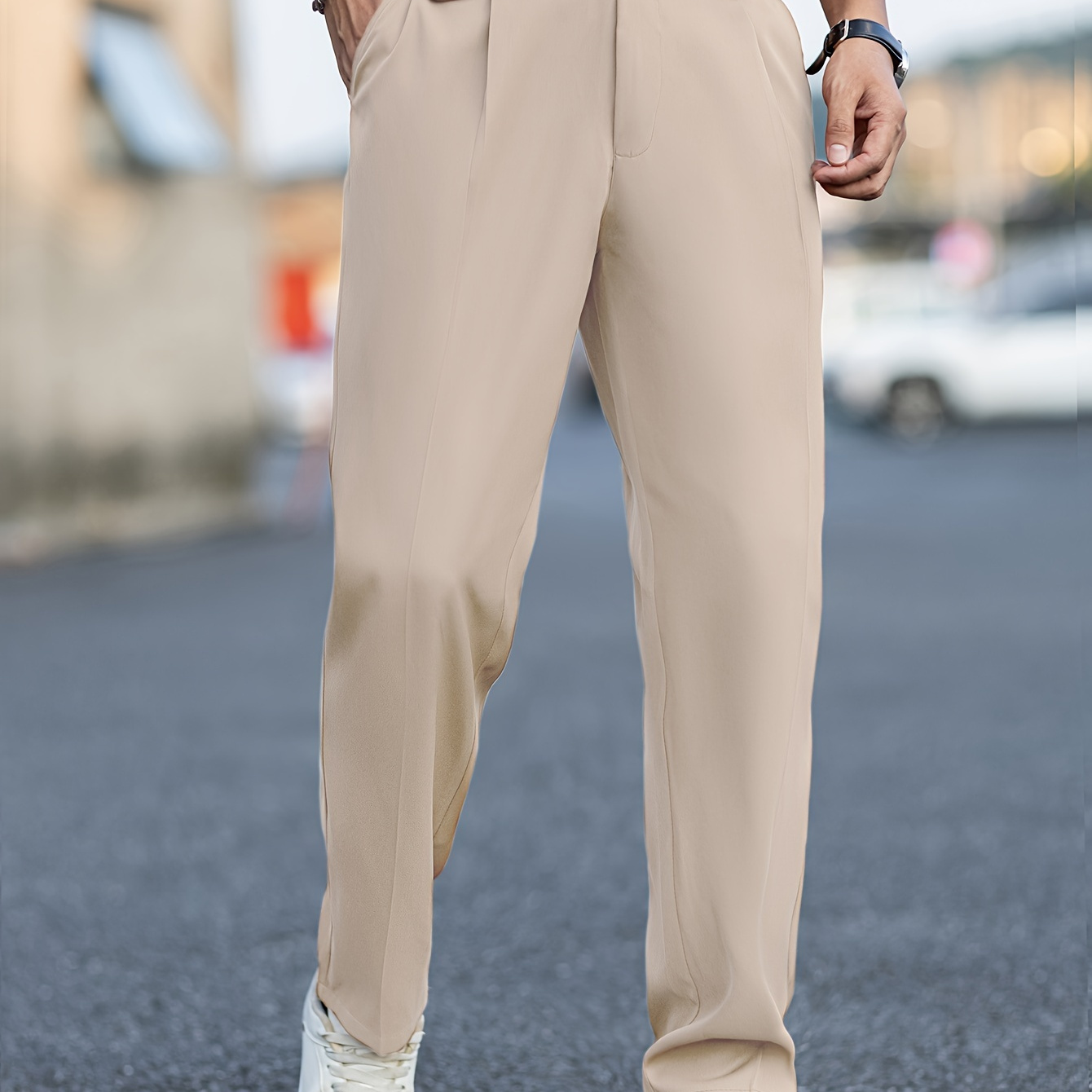 

Men'-inspired Dress Pants - Relaxed Fit, Polyester, Non-stretch With Button Closure, Slim Waist - Ideal For Business Casual & Casual Attire