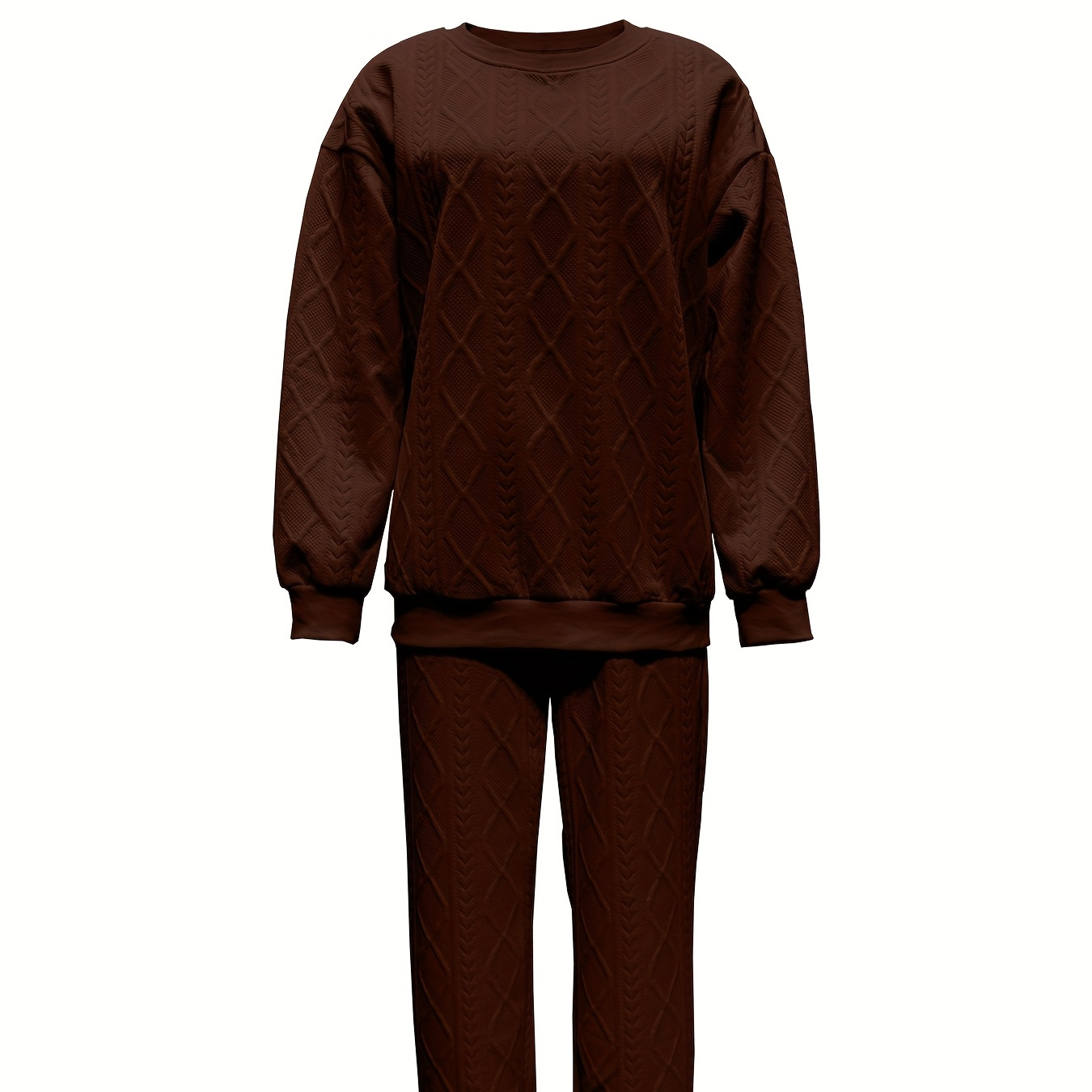 

Women's Casual Knit Fabric Long Sleeve Crew Neck Hoodie And Pants Set - Polyester, Solid Color, 220g/m²