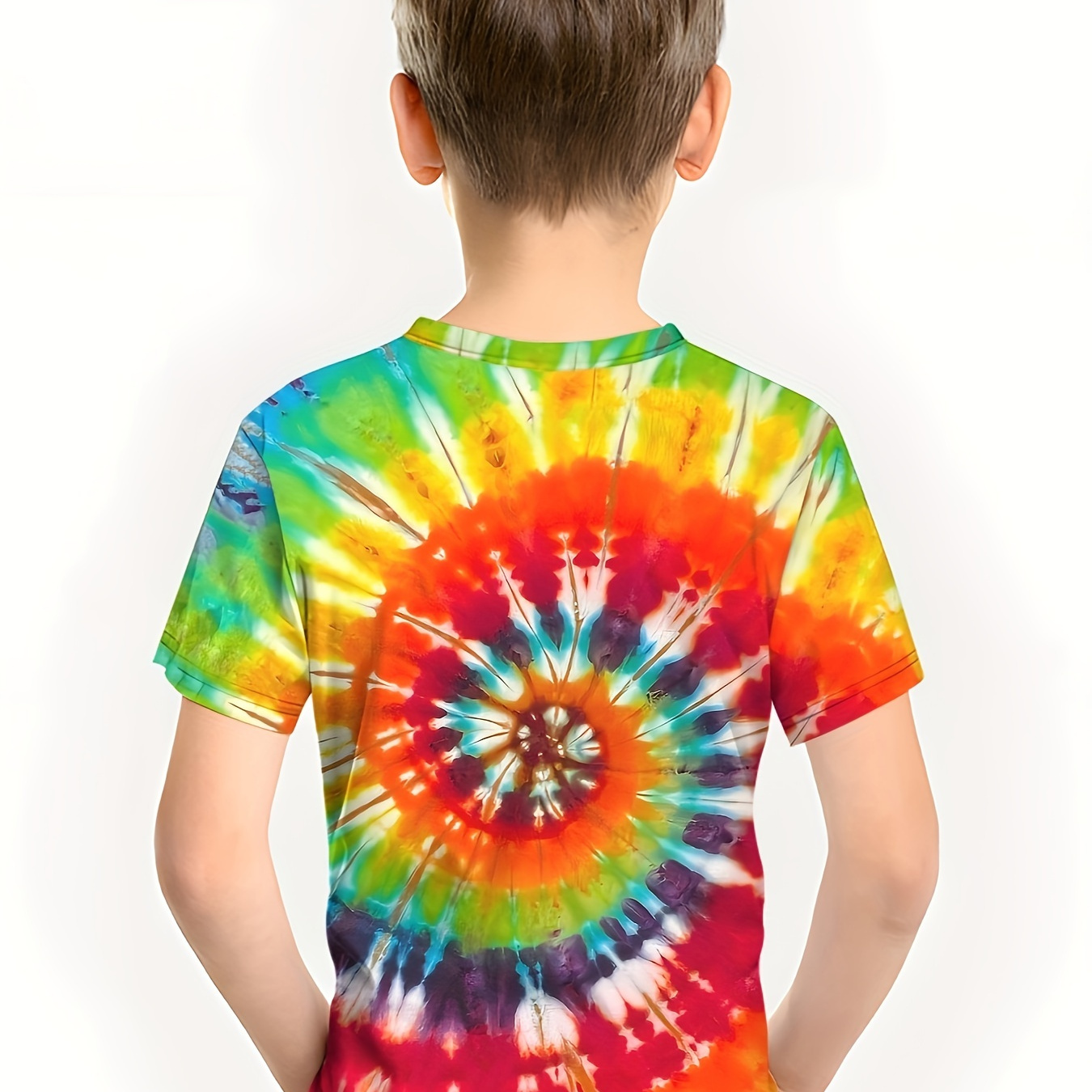 

Tie Dye Spiral 3d Print Boy's Leisure Short Sleeve Sports T-shirt - Comfortable Summer Outdoor Clothing