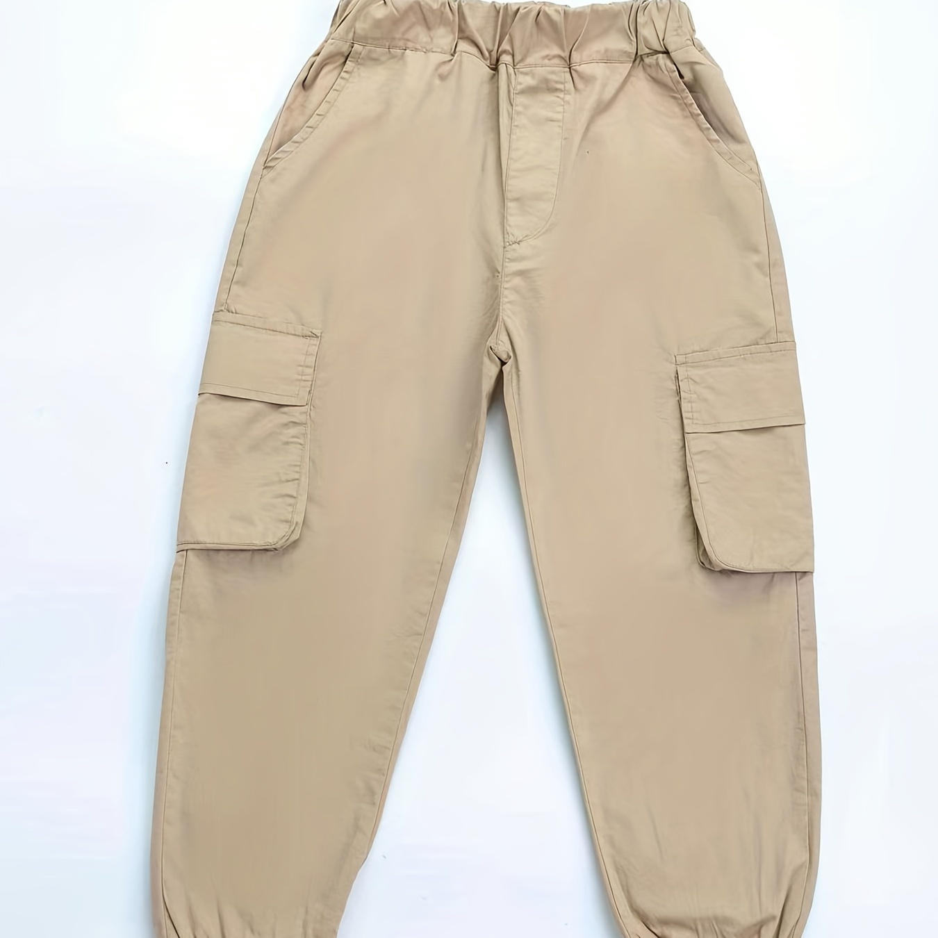 Girls Cargo Pants With Flap Pockets Elastic Waist Casual Joggers Loose Fit Trousers