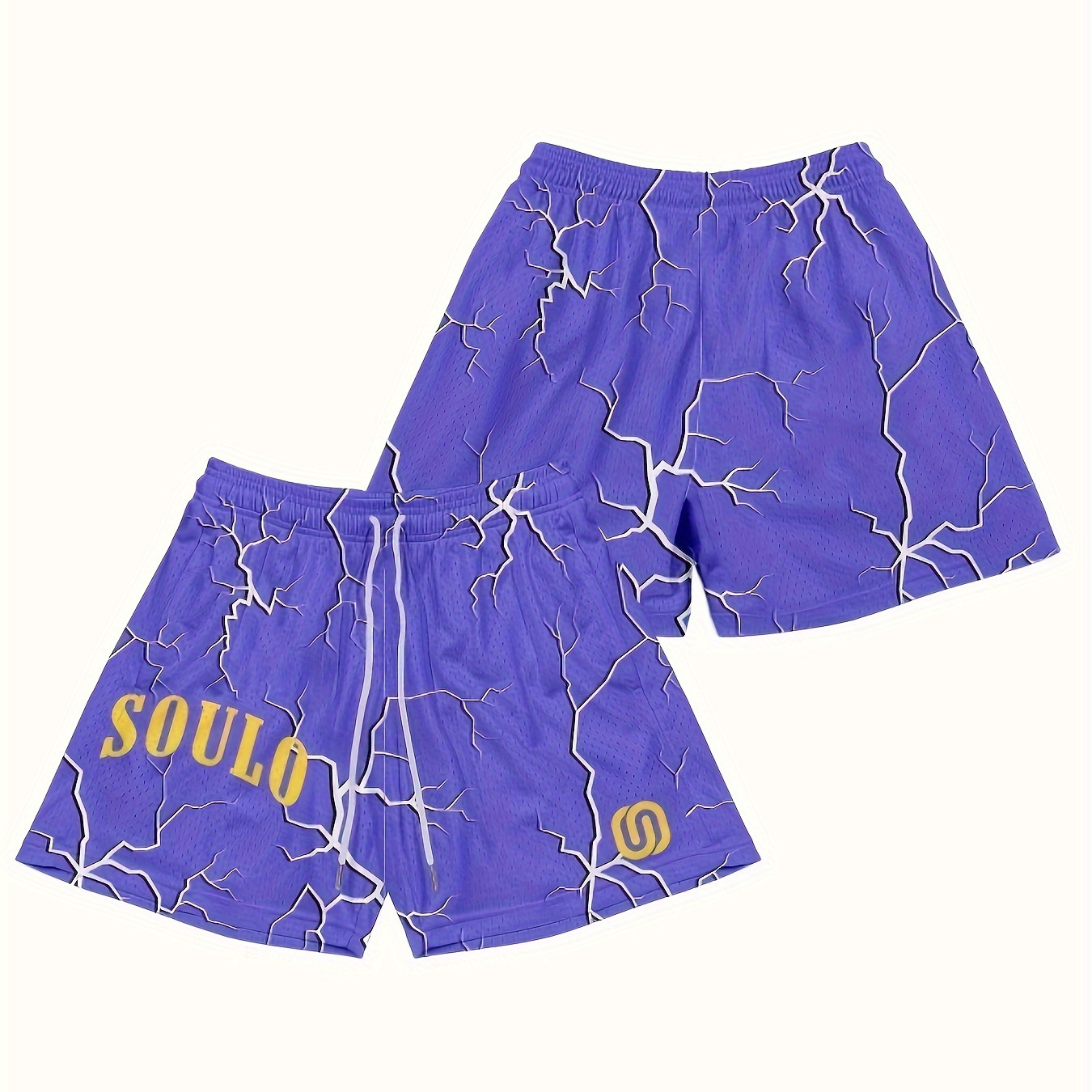 

Soulo Marble Print Casual Mesh Shorts, 5 Inches Inseam Basketball & Beach Shorts, Summer Clothes Streetwear Outfits Sports Running Gym Workout For Men Women