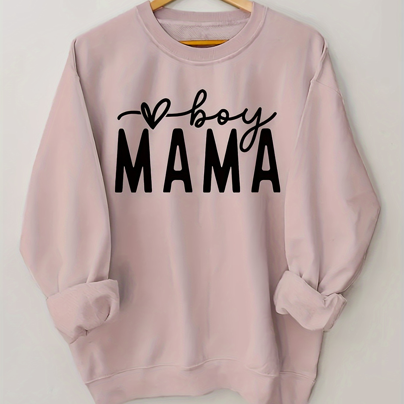 

Mother Pinyin Letters, Printed Round Neck Sweater- - Wear-soft And Comfortable-women's Clothing