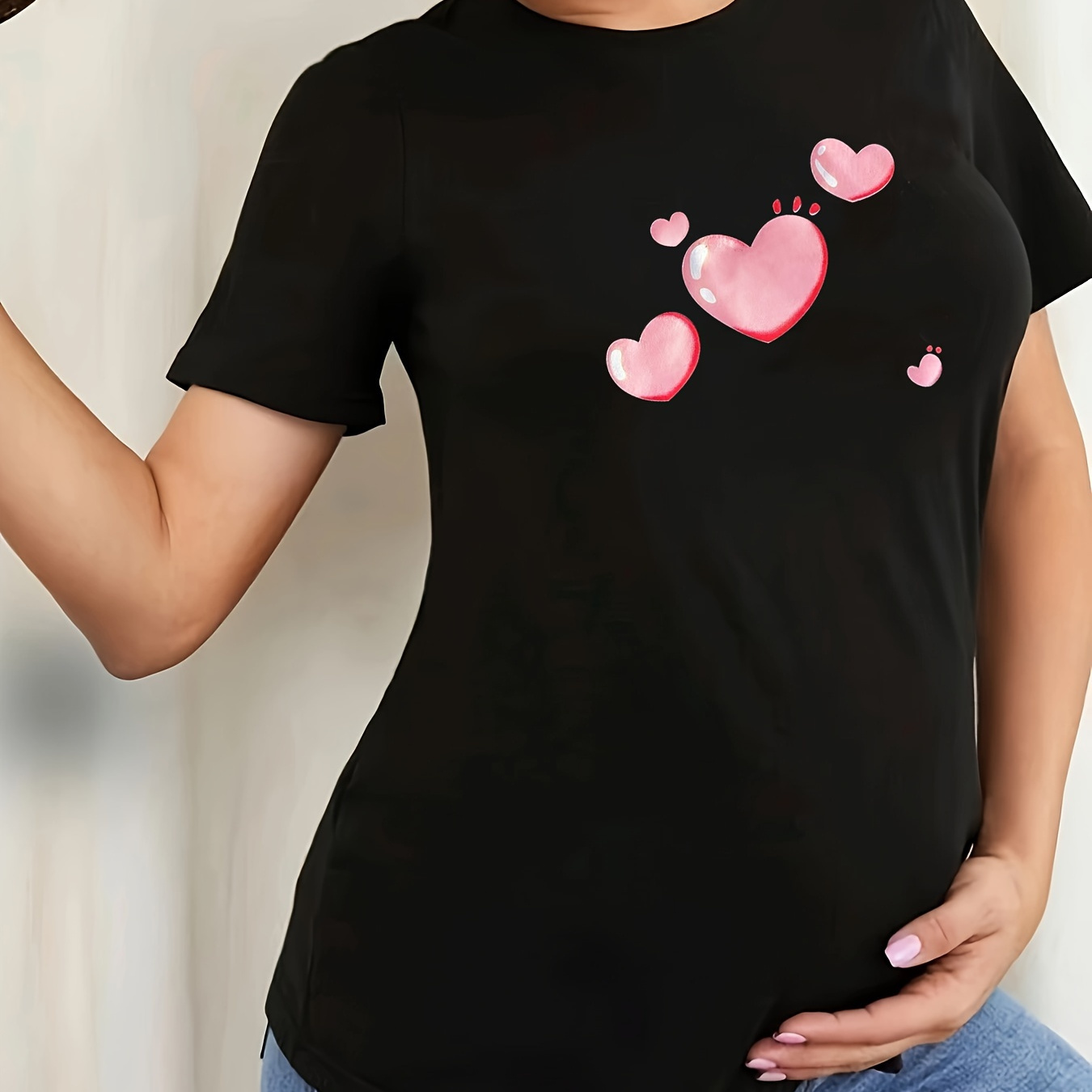 

Women's Maternity Hearts Print T-shirt For Summer