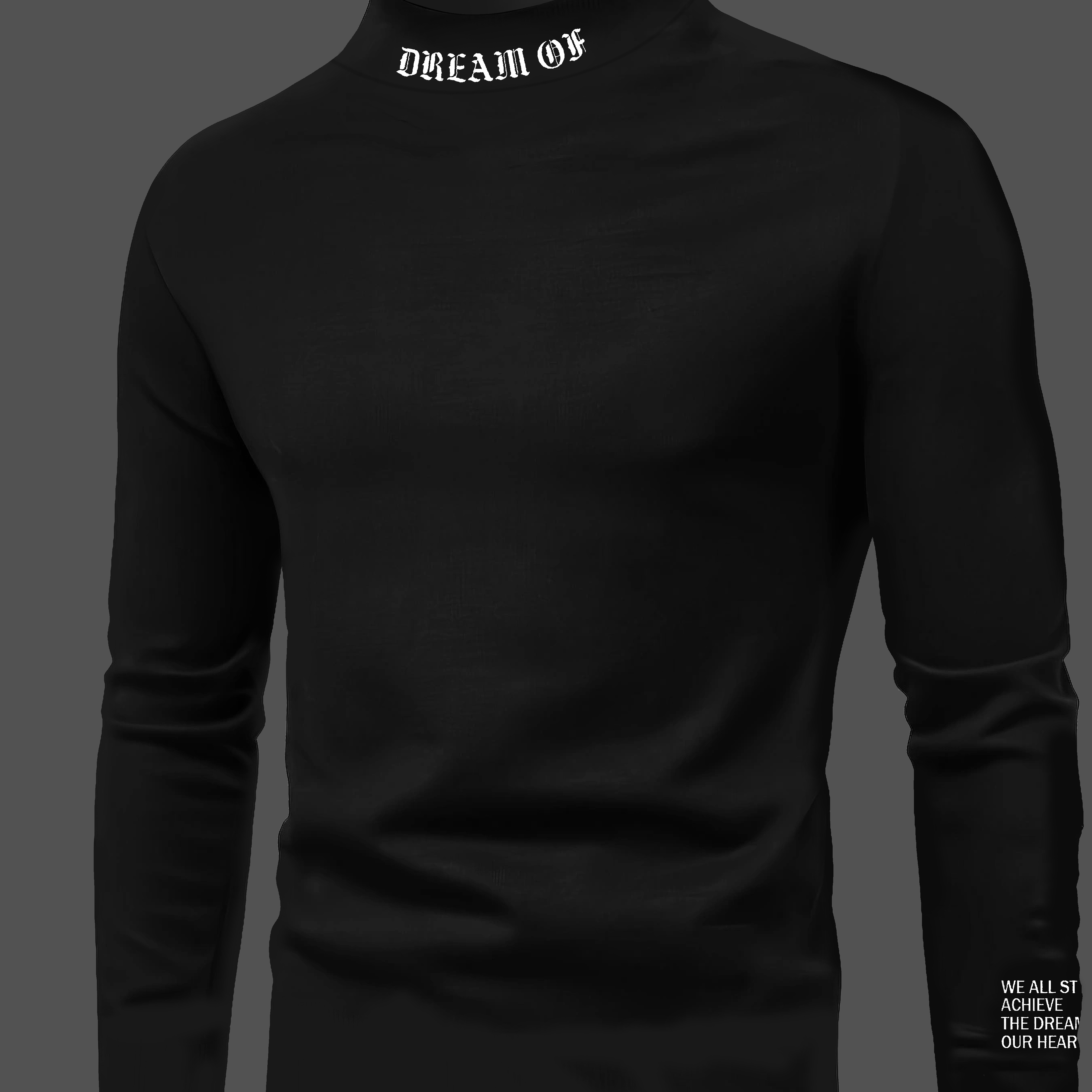 

Men's Casual Long Sleeve T-shirt With Mock Neck - Breathable Polyester, Machine Washable, Letter For Fall