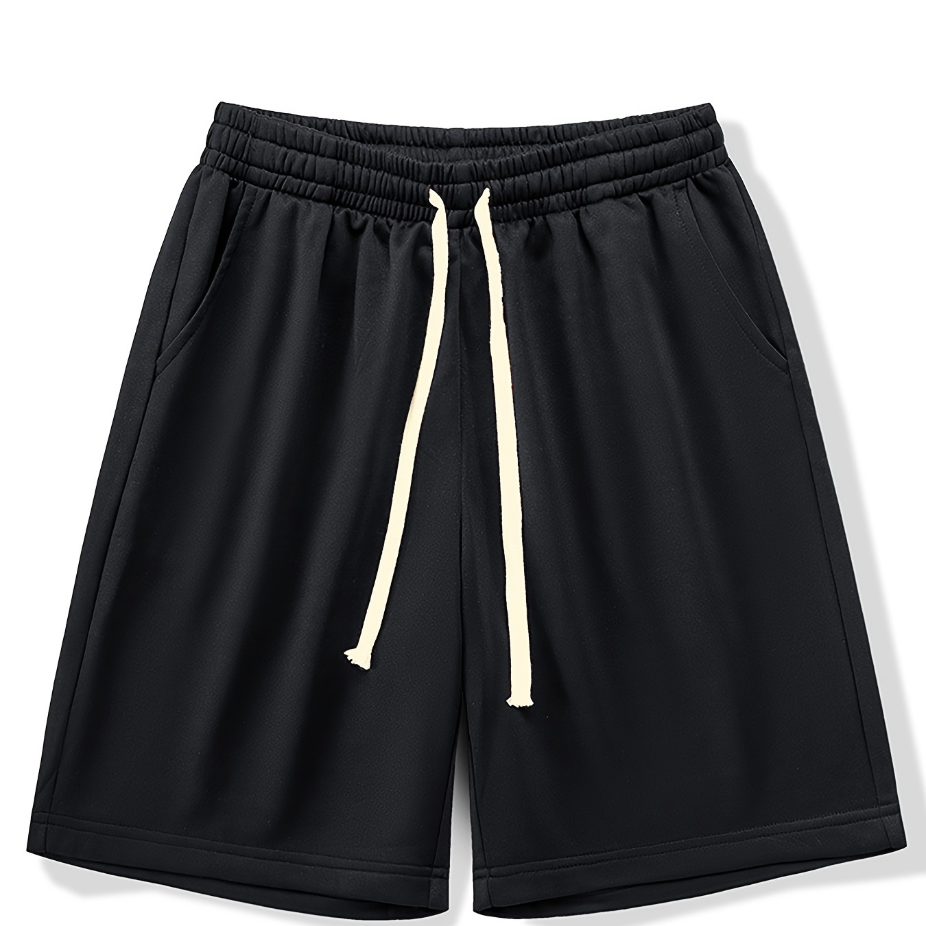 

Men's Solid Shorts With Contrast Color Drawstring And Pockets, Casual And Chic Shorts Suitable For Summer Home And Street Wear