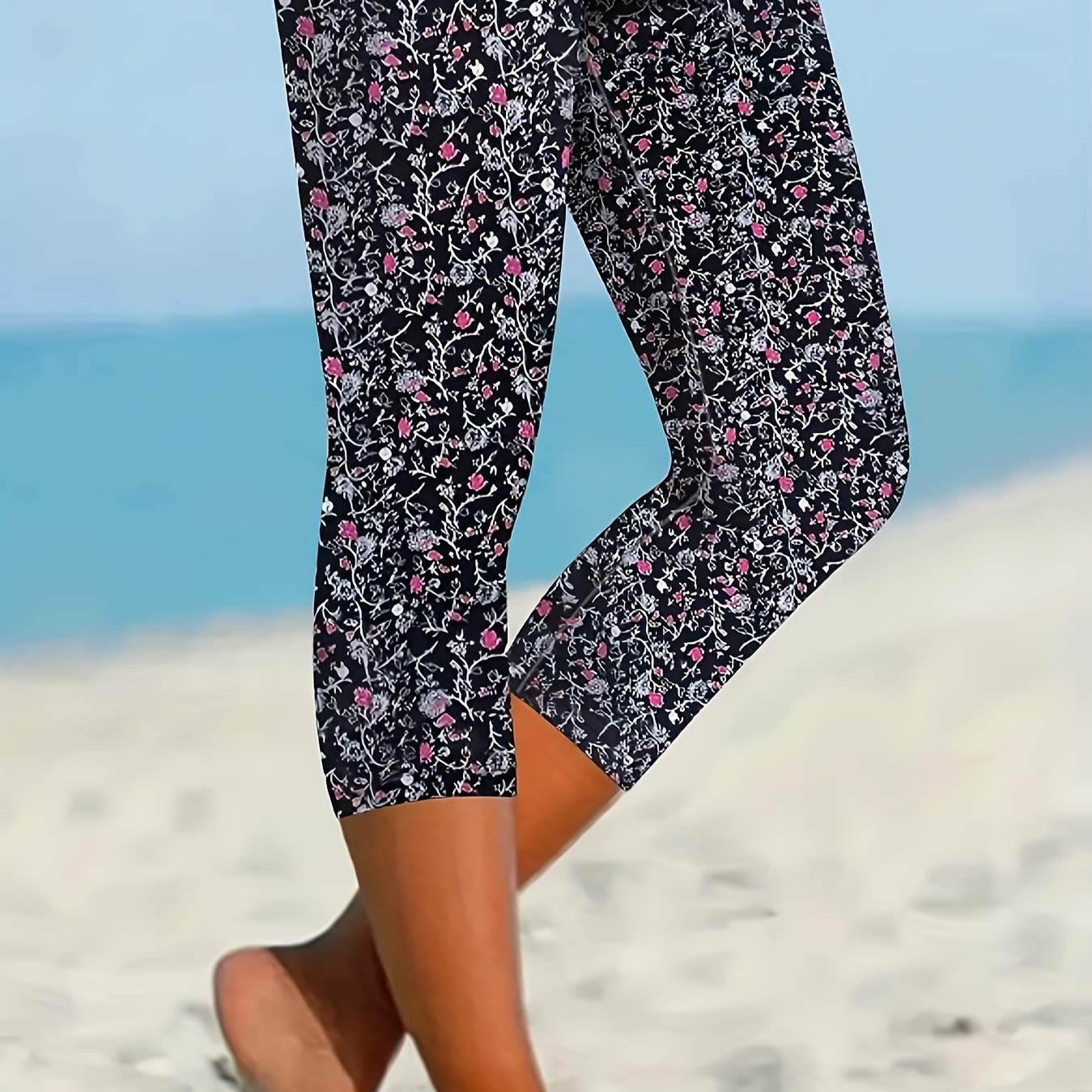 

Leggings Capri imprimé floral - Mode femme - Mélange de polyester - Saisonnière - Taille adulte - Tissu tricoté