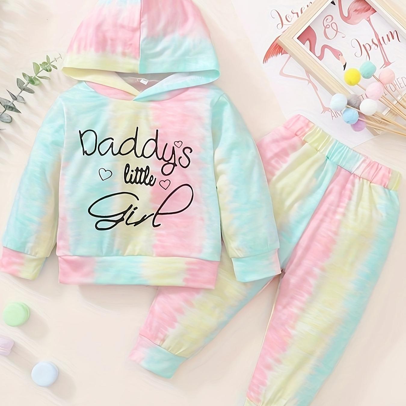 

Baby Girl Letter Printed Tie-dye Hooded Sweater & Tie-dye Pants 2 Pcs