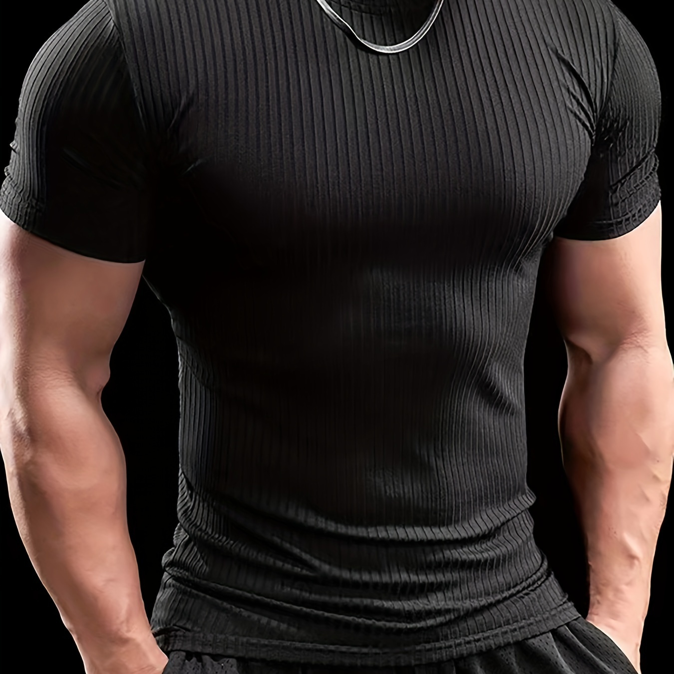 

Solid Color Stripe Pattern Men's Short Sleeve Crew Neck T-shirt, Casual And Chic Sports Tops For Men, Versatile For Summer Fitness Workout And Gym Wear
