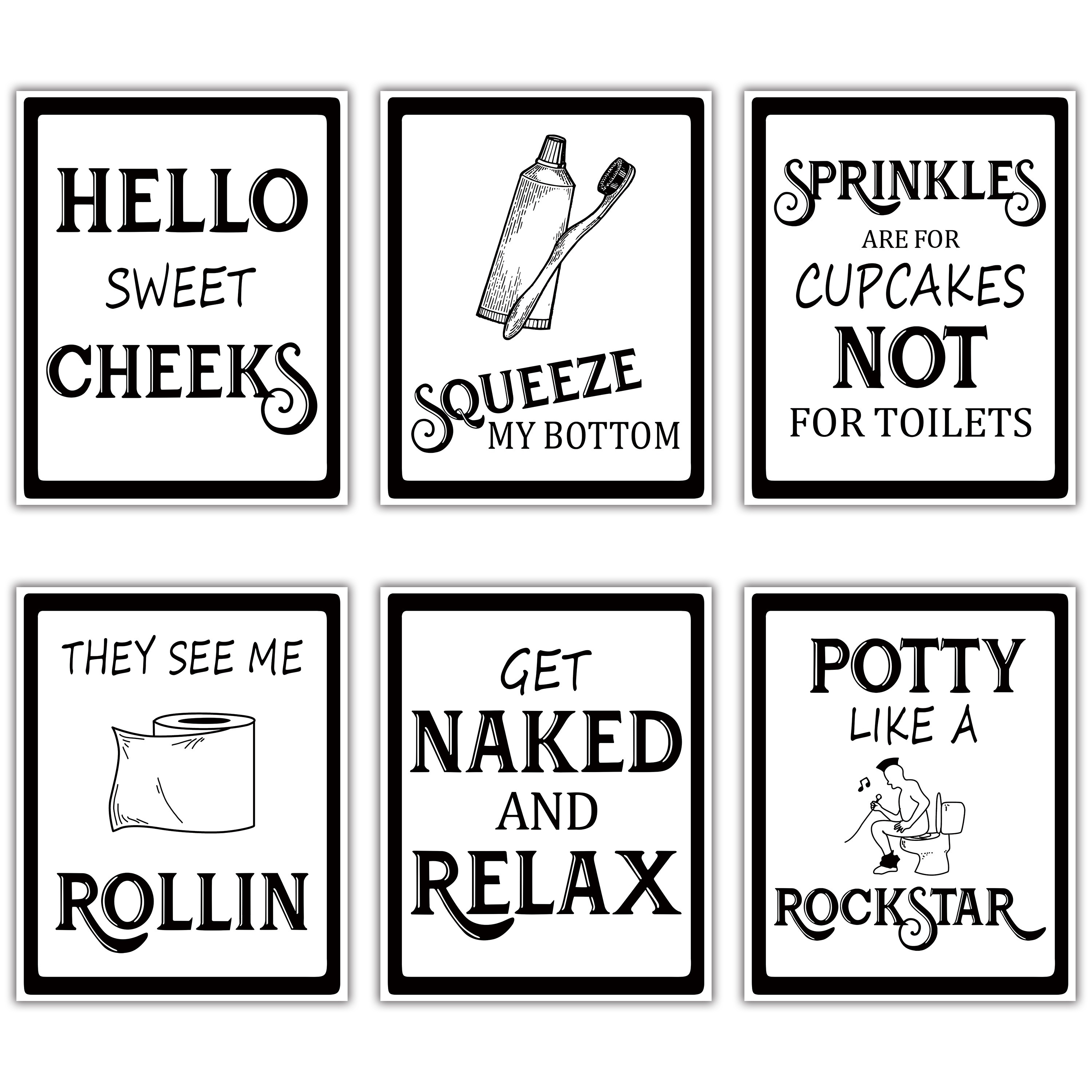 Bathroom Wall Art Rustic Funny Toilet Rules Prints Signs Unframed Wood ...