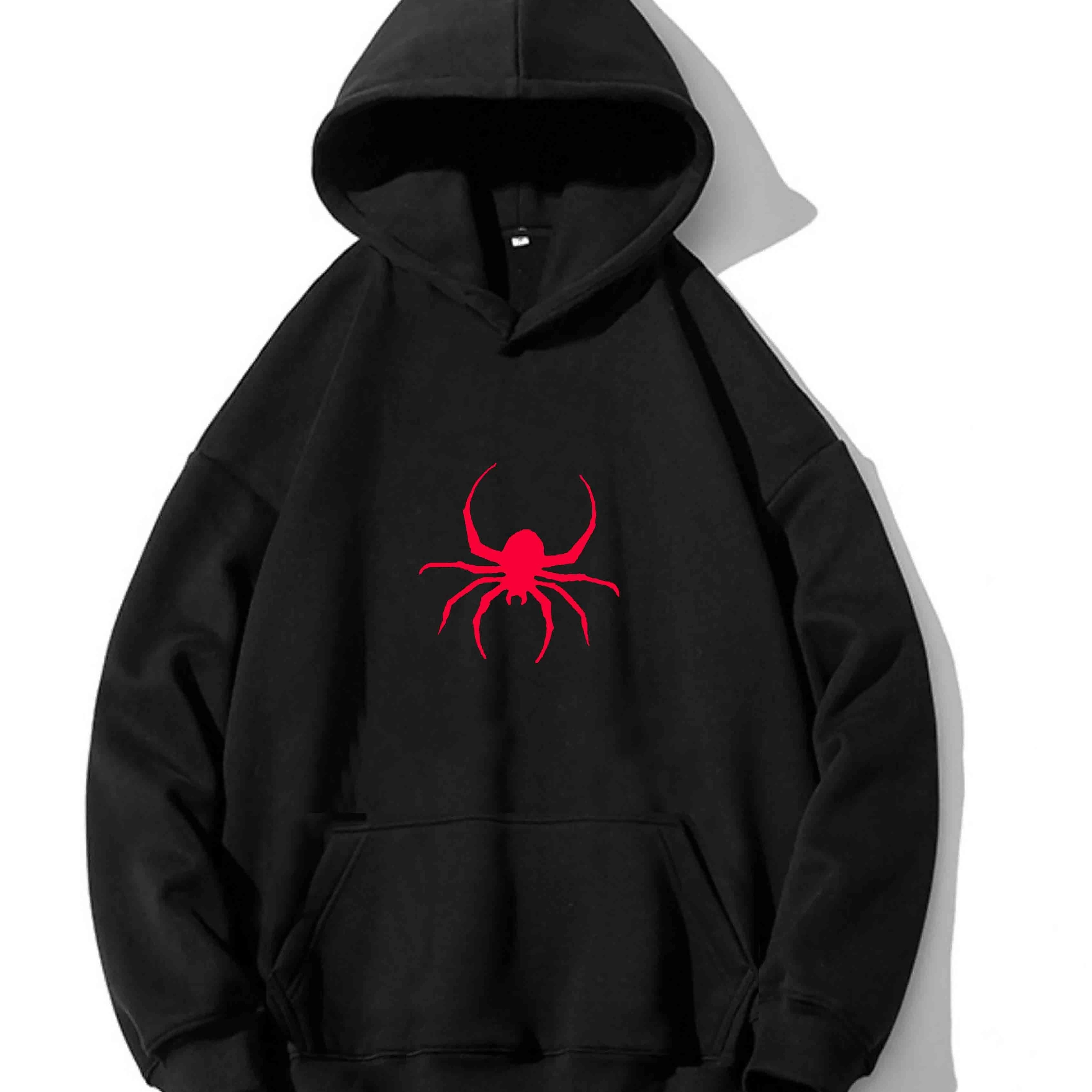 

Spider Print Hoodie, Hoodies For Men, Men's Casual Graphic Design Pullover Hooded Sweatshirt With Kangaroo Pocket For Spring Fall, As Gifts