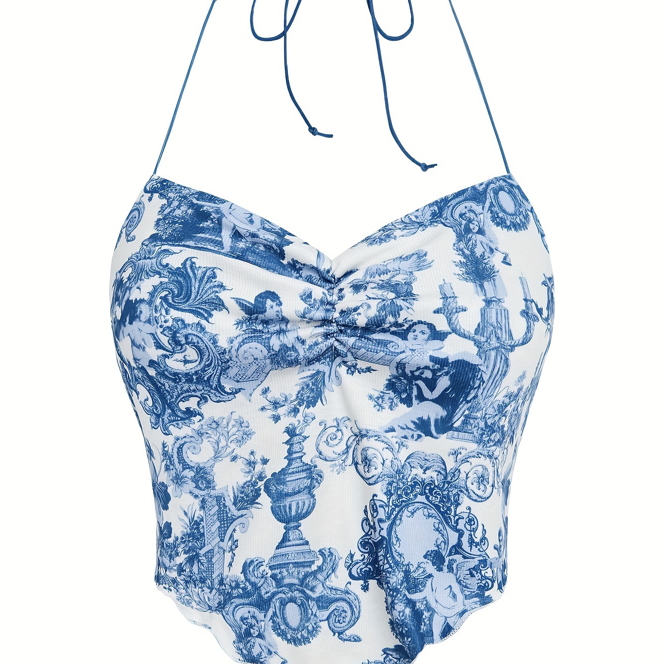 

Slim Allover Print Halter Neck Top, Y2k Backless Halter Top For Summer, Women's Clothing