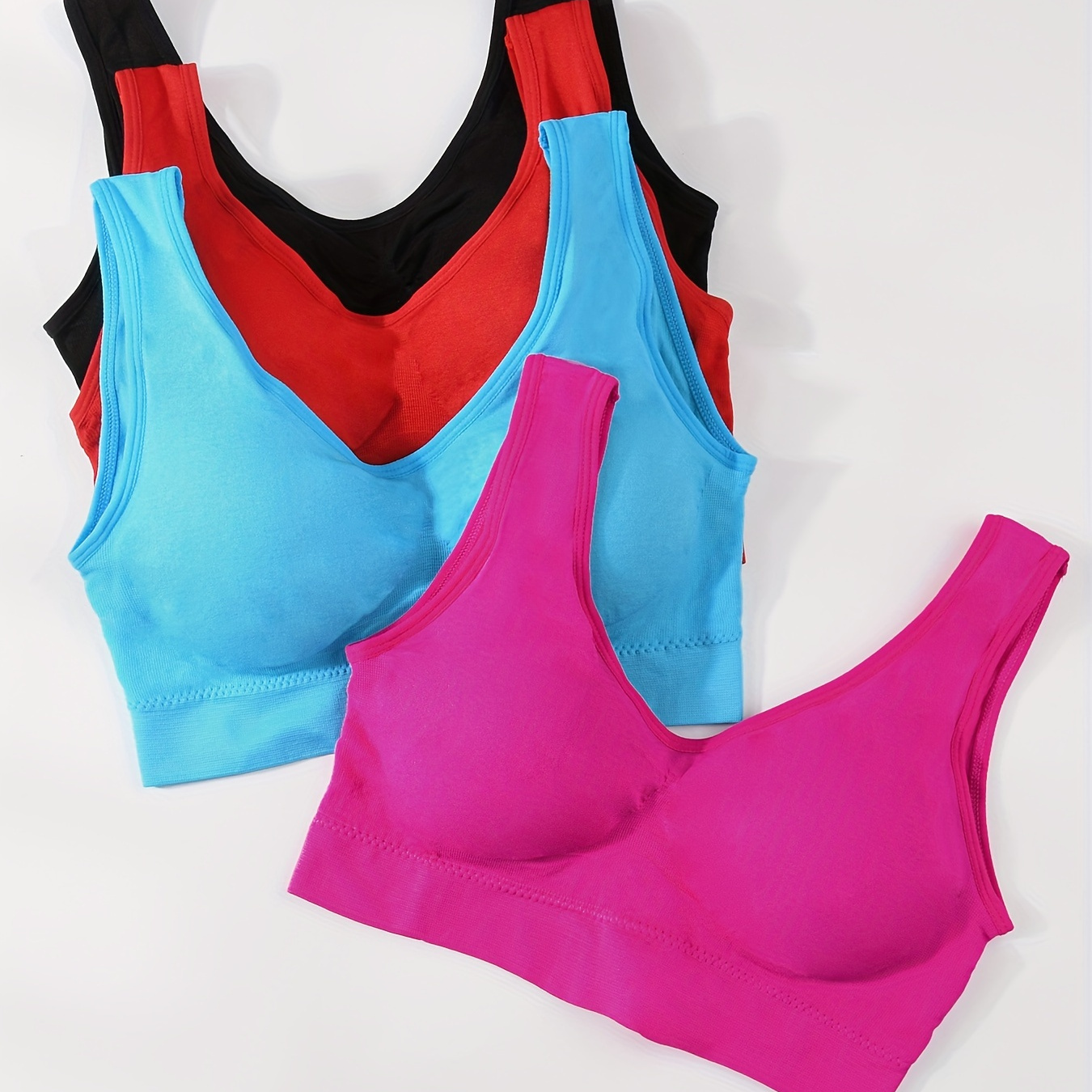 

4pcs Simple Solid Tank Crop Tops, Removable Padded Sports Top, Women's Lingerie & Underwear