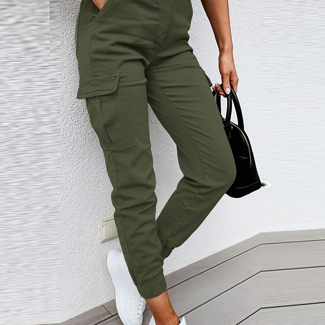 Slant Pockets Fitted Bottom Joggers Casual Solid High Waist - Temu