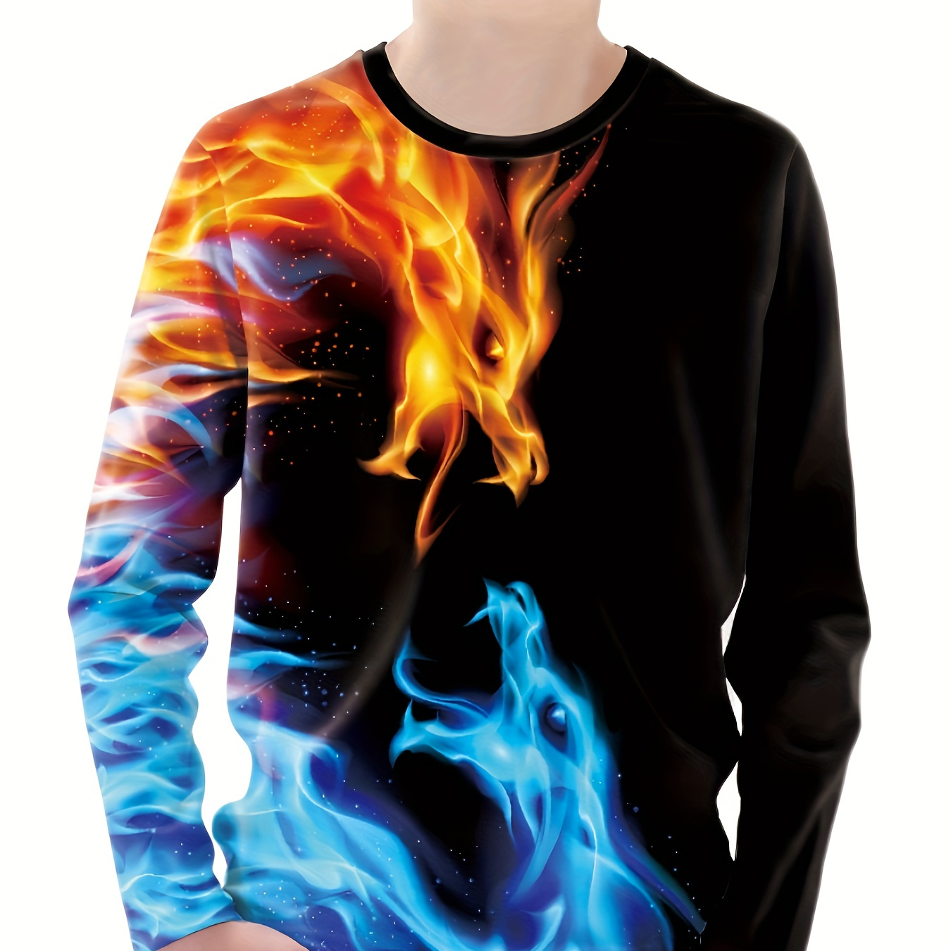 

Fire Dragon Vs Ice Dragon Print Boy's Cool T-shirt. Kids Casual Long Sleeve Stylish Outdoor Top