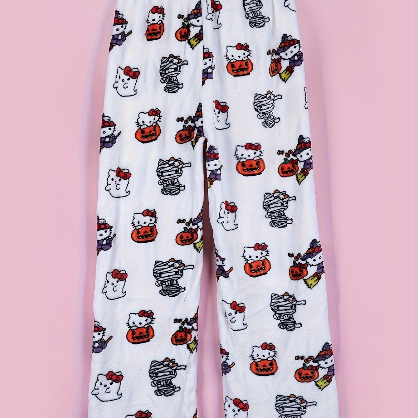 

Sanrio Hello Kitty Flannel Soft Pajama Pants For Halloween And Christmas, Printed Fringe Casual Pants, Elegant Style, Comfortable Autumn And Winter Holiday Casual Wear