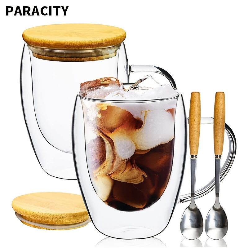 PARACITY Clear Coffee mug 14oz, Glass Mugs Set of 2, Large