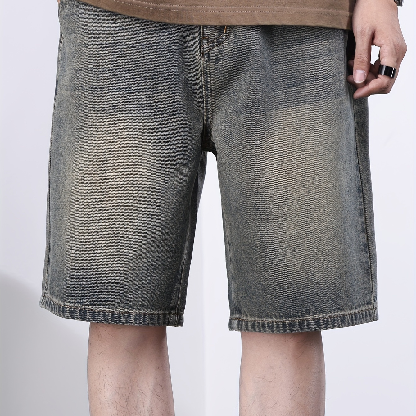 

Men's Loose Solid Denim Shorts With Pockets, Casual Cotton Blend Jorts For Summer Outdoor Activities, Bermuda Shorts