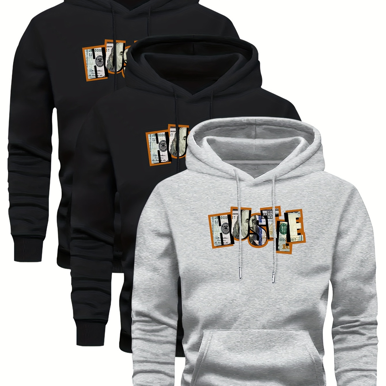 

3 Hooded Sweatshirt Plus Velvet Men's Casual Fashion Trendy Brand Pullover Hoodie