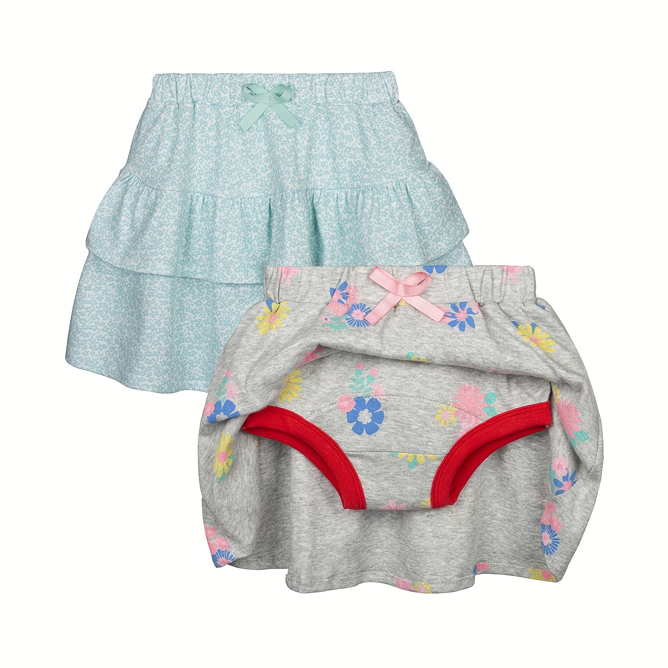 

2 Pcs 100% Cotton Toddler Girls Potty Training Pants, Ruffle Diaper Skirt Shorts Soft Absorbent