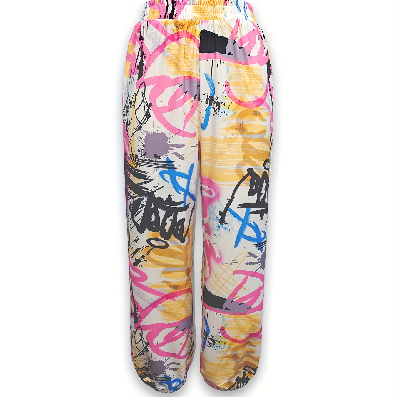 TEMU Graffiti Print Jogger Pants, Casual & Versatile High Waist Pants For Spring & Summer, Women's Clothing