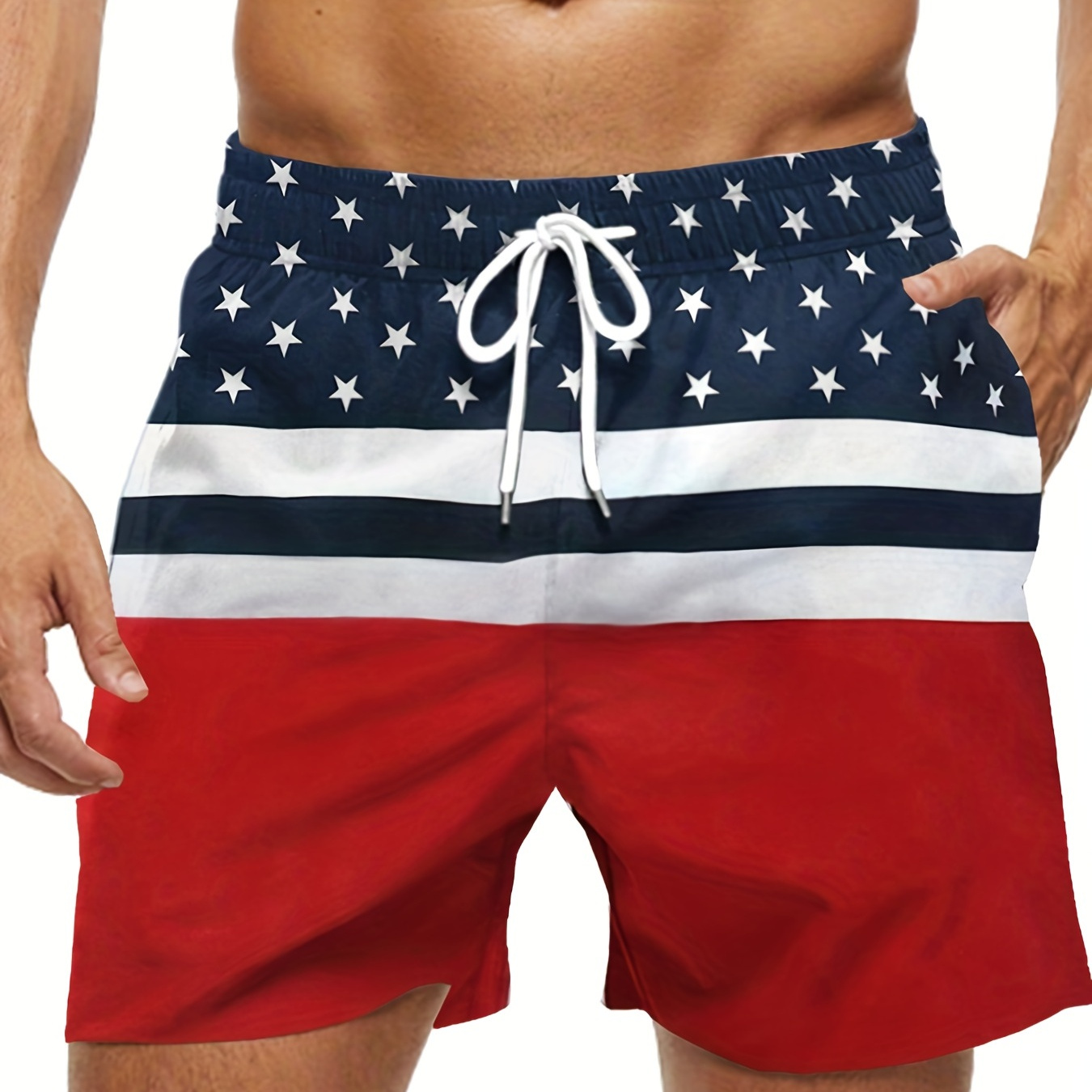 Men's Plus Size American Flag Shorts Beach Pants Holiday Shorts, Elastic Drawstring Sports Short Pants