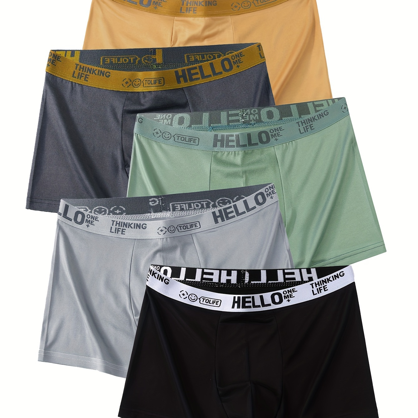 

Men's Polyester Boxer Briefs 5-pack - 95% Polyester, 5% Spandex, High Stretch Knit Fabric, Solid Color, Daily & Casual Shortie Underwear, Breathable And Quick Drying