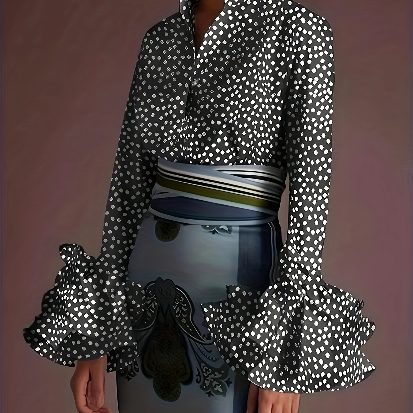 

Polka Dot Print Shirt, Elegant Long Sleeve Button Front Top, Women's Clothing
