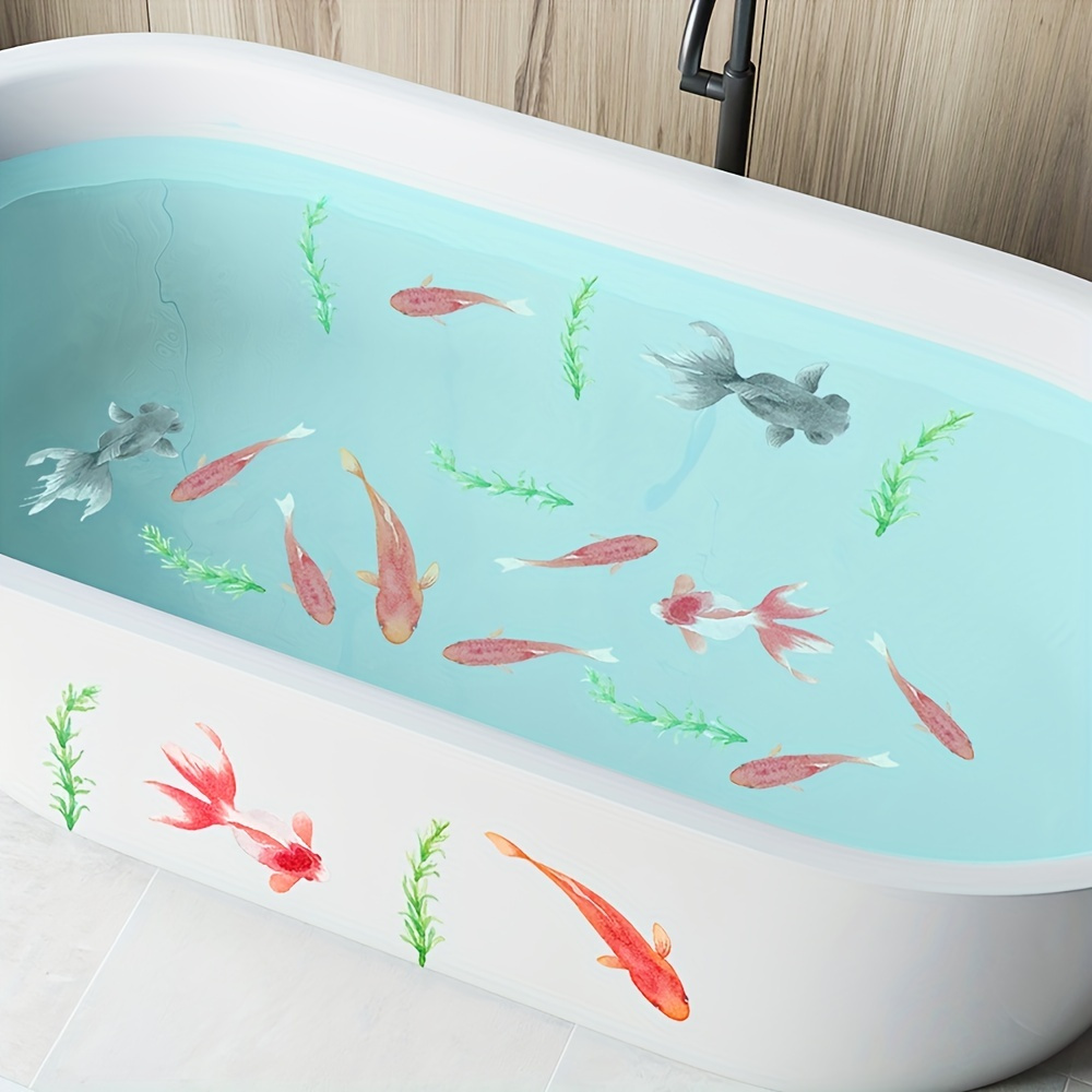 

6pcs Bathtub Decal, Chinese Style Fish Bathroom Non-slip Frosted Sticker, Bathtub Appliques