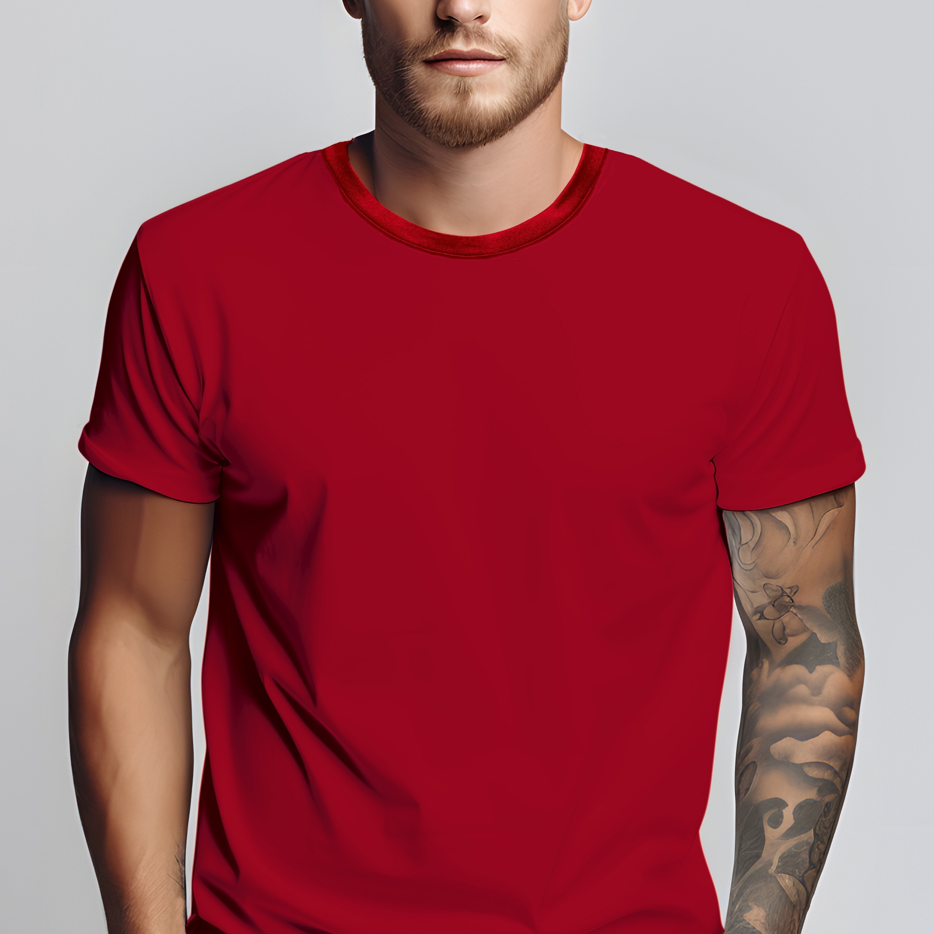 

Men's Solid Color Crew Neck Short Sleeve T-shirt - Polyester & Elastane, Casual & Comfortable For Summer Wear