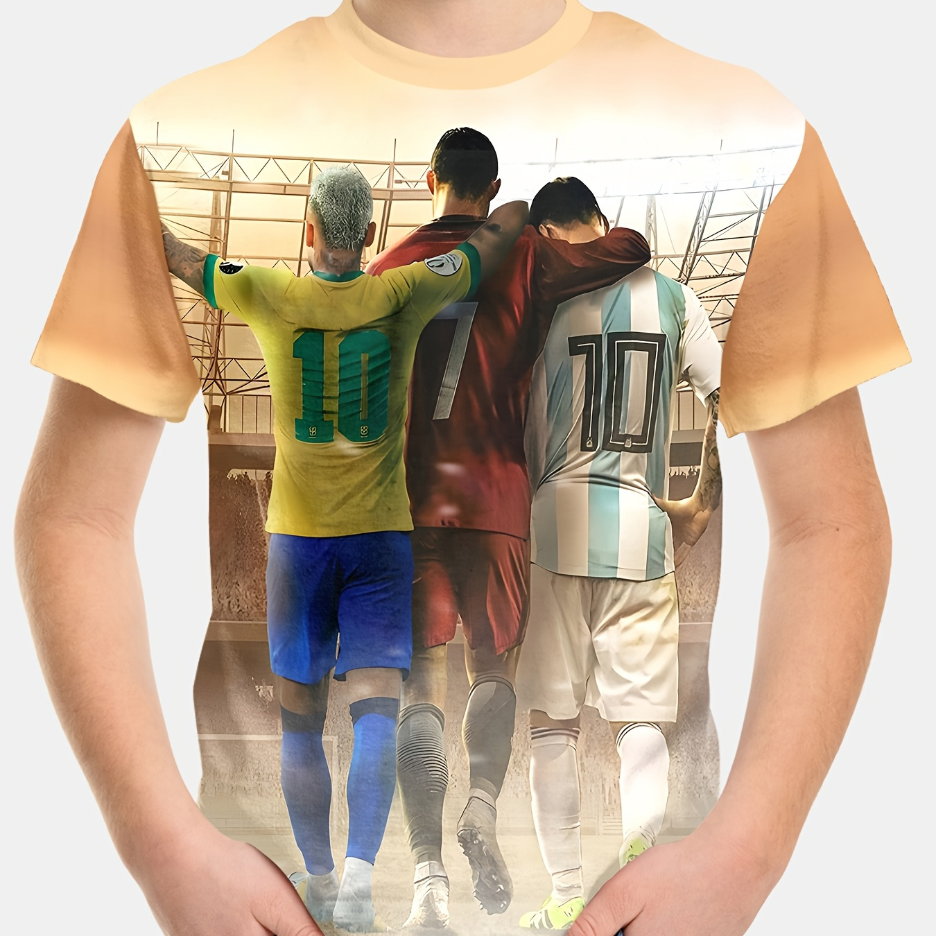 

Kids 3d Soccer T-shirt, 100% Polyester Crew Neck Top, Casual Summer Tee With Football Brothers Print, Regular Fit With Stretch, For Boys 12 & Under, Knit