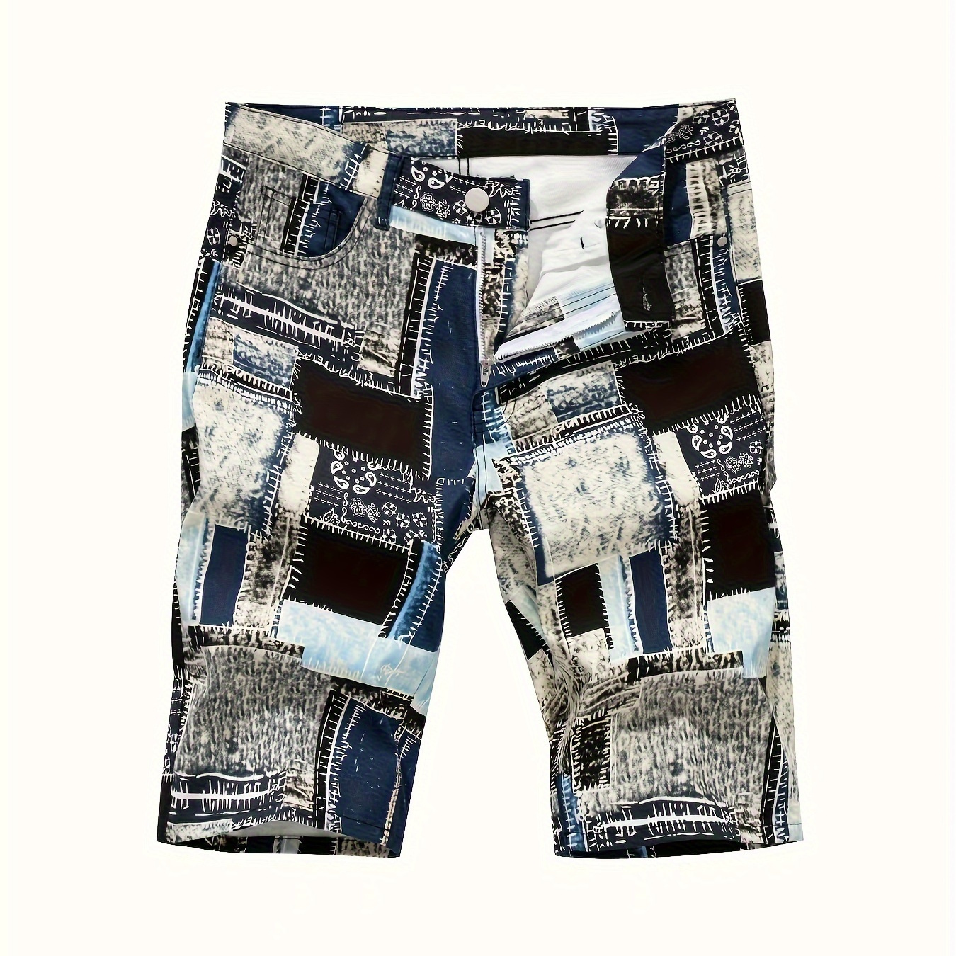 

Men's Fashion Leisure Denim Shorts With Patchwork Pattern