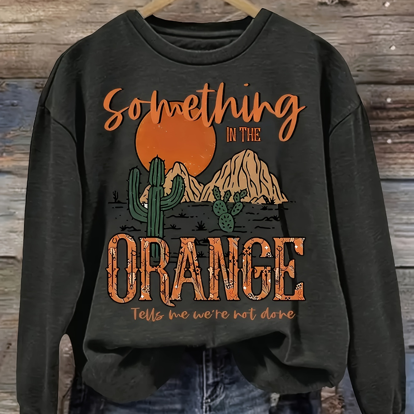 

Western Desert Print Pullover Sweatshirt, Casual Long Sleeve Crew Neck Sweatshirt For Fall & Winter, Women's Clothing