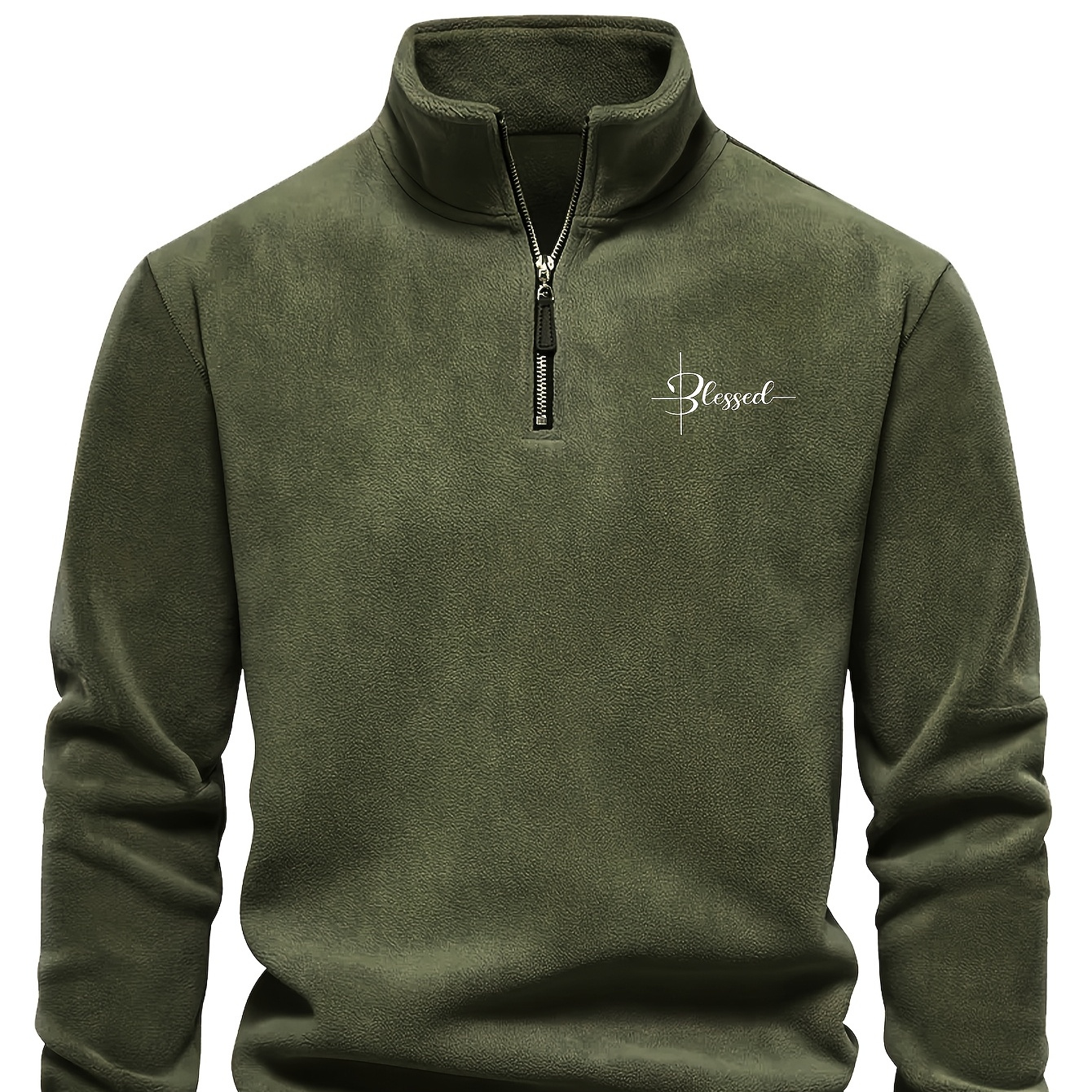 

Men's Embroidered Letter Fleece Pullover - Stylish Half-zip Stand Collar Sweatshirt, Warm Long Sleeve Top For Fall/winter