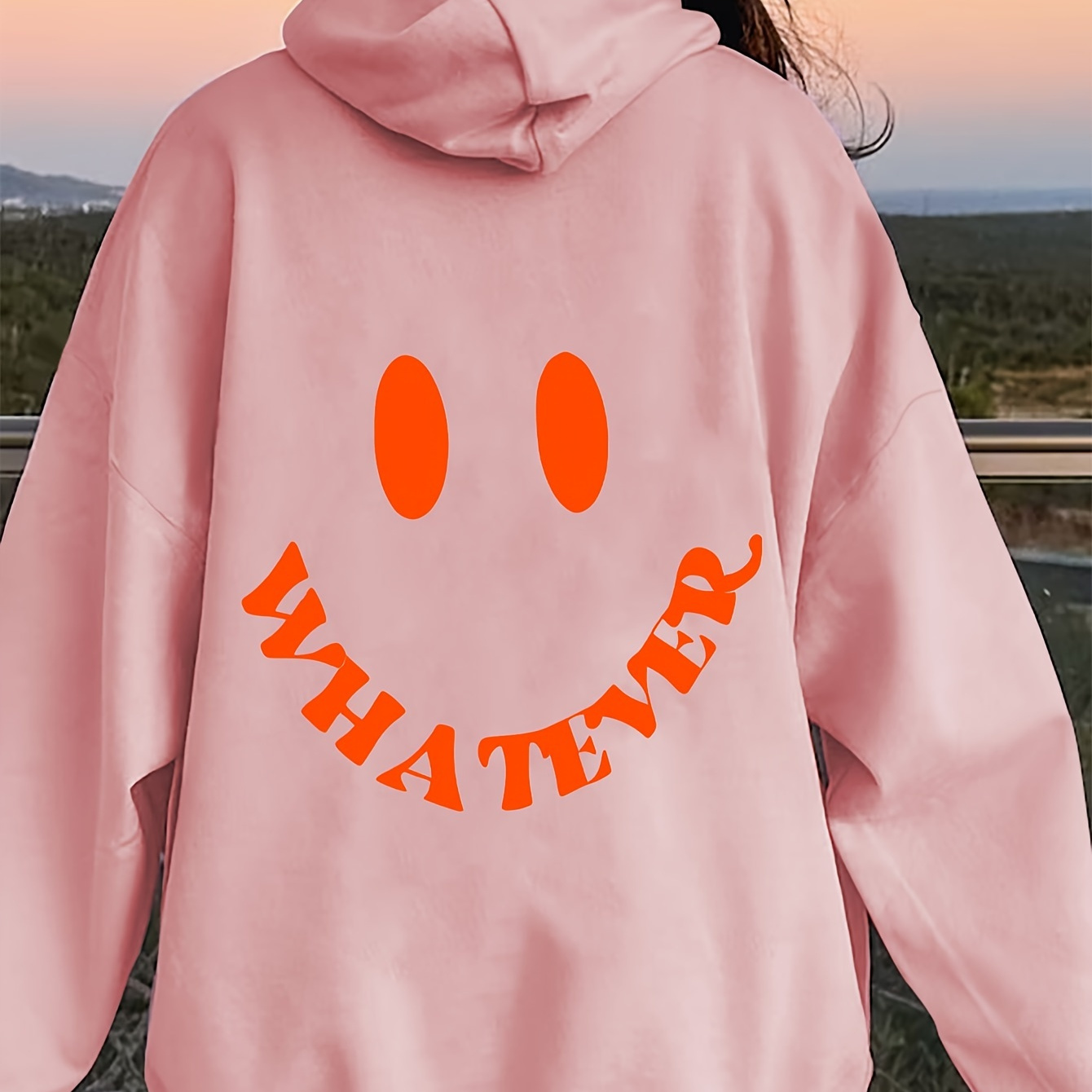 

Smile Face Print Hoodie, Drawstring Casual Hooded Sweatshirt For Winter & Fall, Women's Clothing