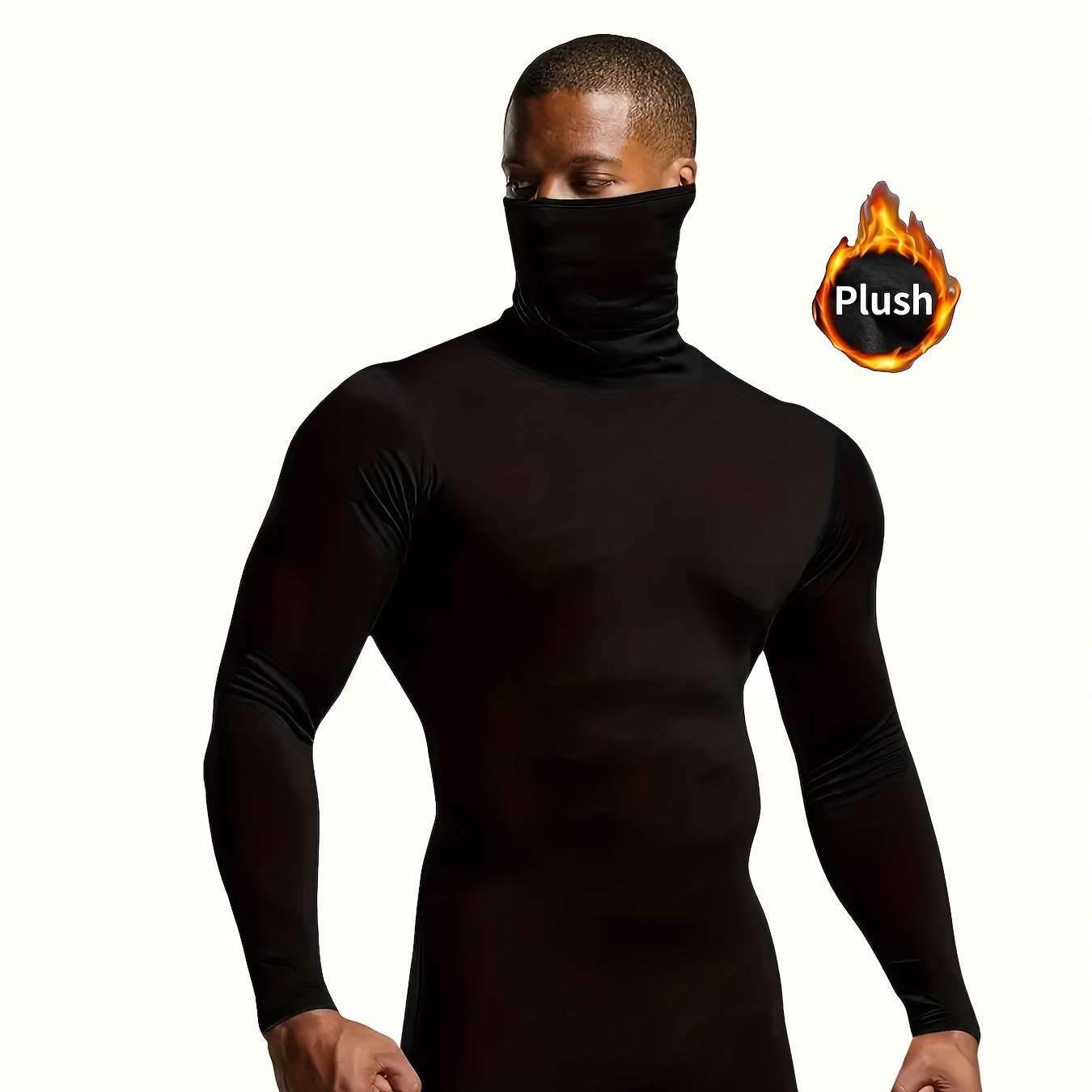 

Men's Long Sleeve Turtleneck Thermal Tops, Stretchy Knit Fabric, Solid Color, Slim Fit, Breathable, For Sports, Hiking, Gym, Training, Running, Basketball, Adult & Youth, Polyester, Pullover Style