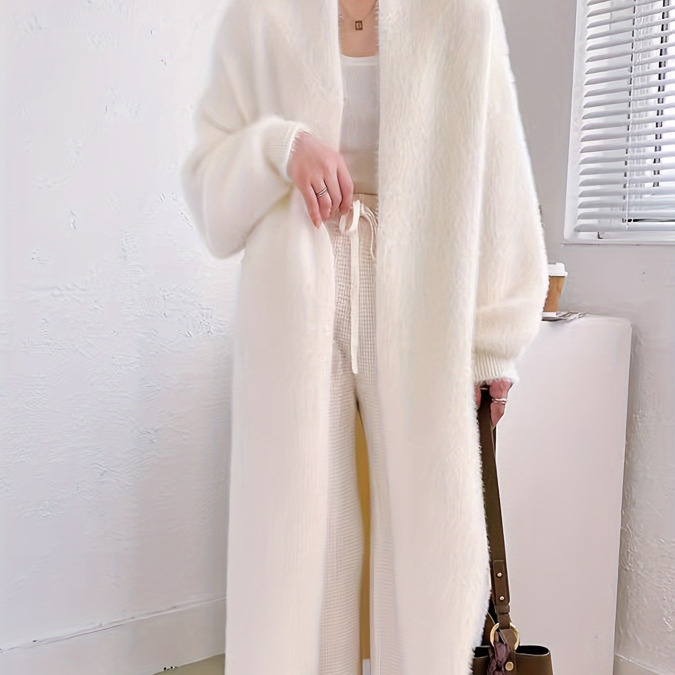 

Women's Casual V-neck Long Knit Cardigan, 100% Polyester Mink Fur Coat, Solid Color Fall/winter Sweater Outerwear, Korean Style , Cozy Sweater| Coat|soft Texture