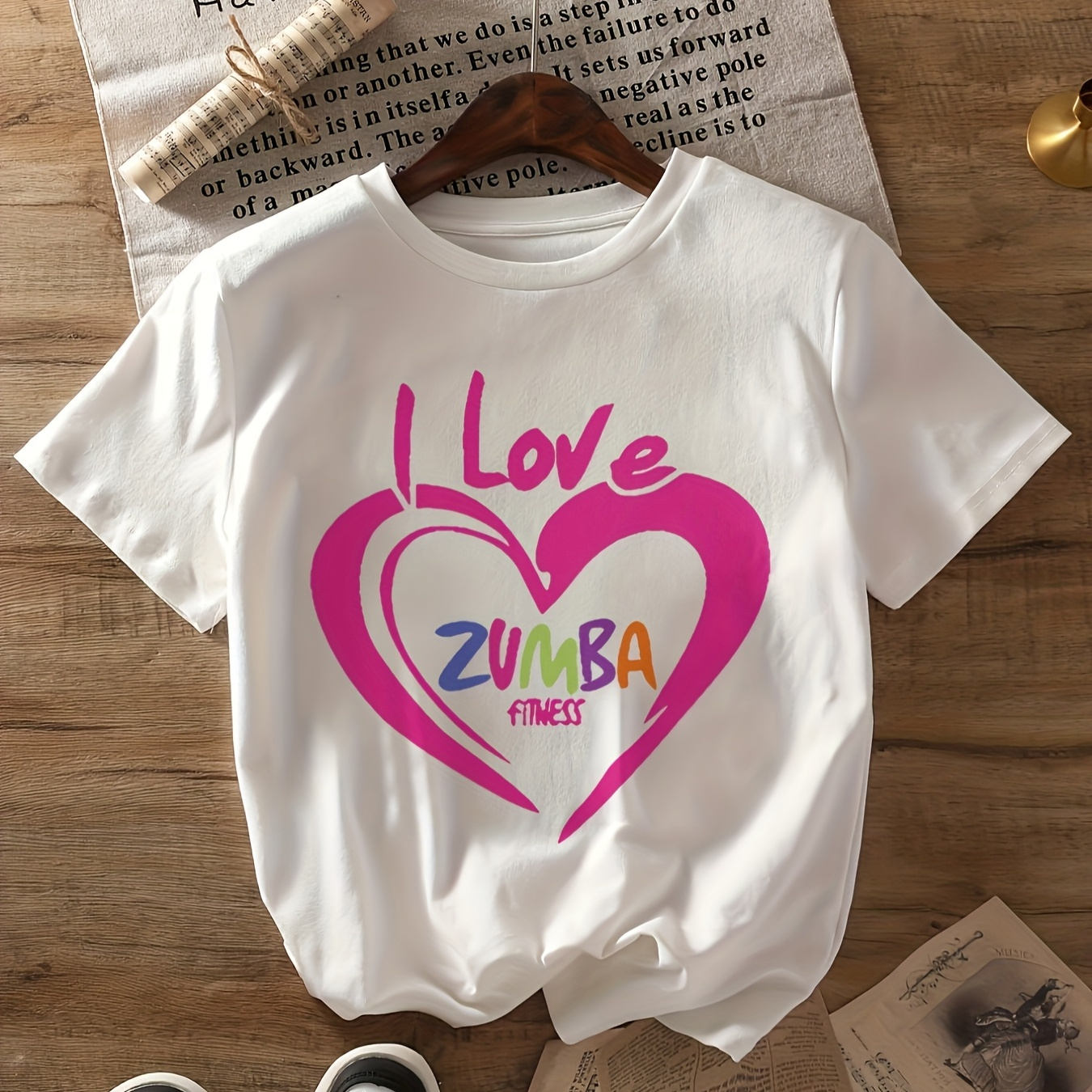 

1pc Women's Casual Round Neck T-shirt & Letter Print, Polyester Knit Short Sleeve Top For Spring/summer - "i Love " Graphic Tee