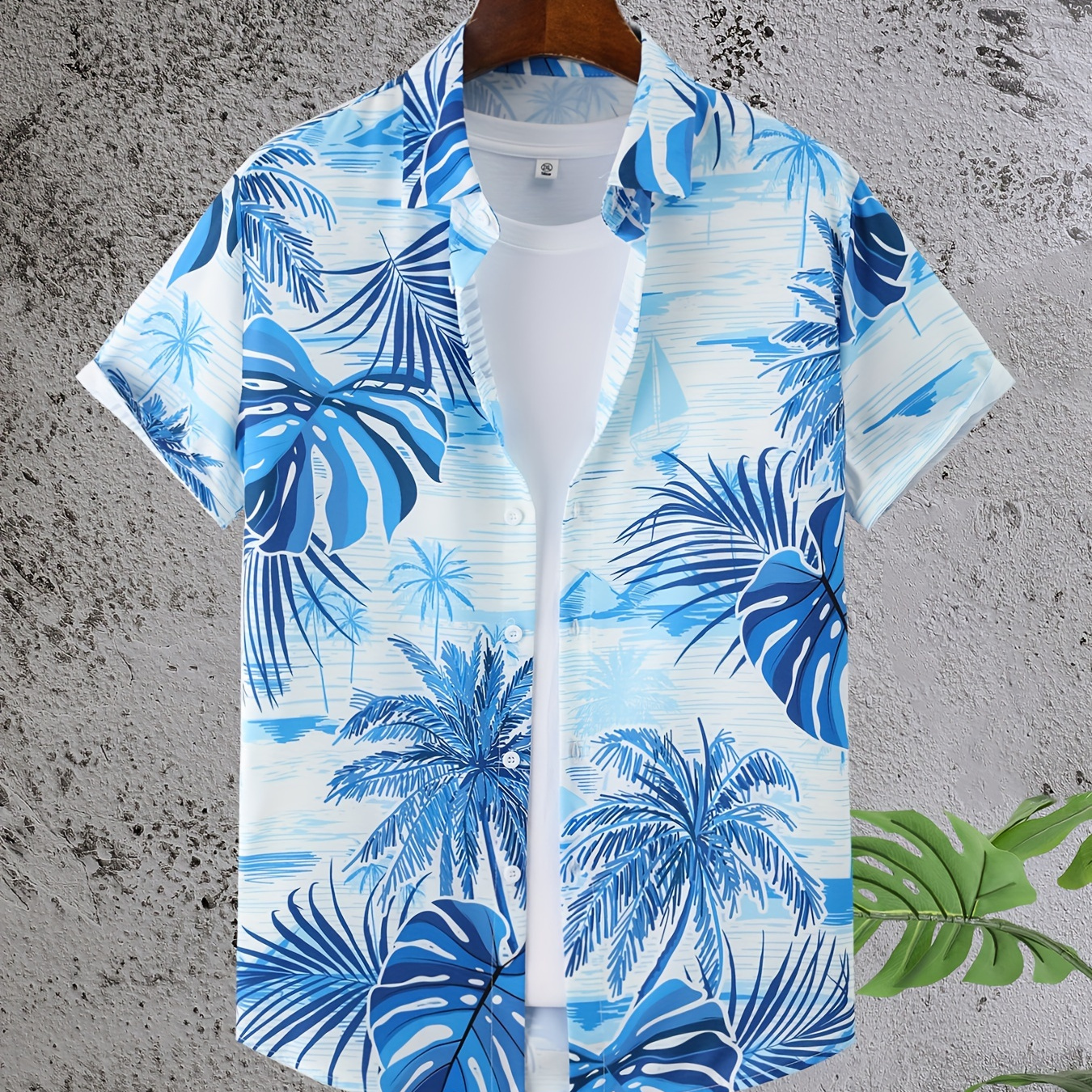 

Leaf Pattern Men's Fashionable And Simple Short Sleeve Button Casual Lapel Shirt, Trendy And Versatile, Suitable For Summer Dates, Beach Holiday, As Gifts, Men's Clothing