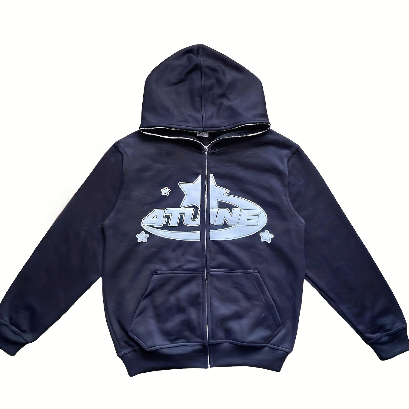 

Men's Navy Blue "a4 Stuline" Print Zip-up Hoodie - Casual Long Sleeve, Loose Fit With Pockets, Cotton , Machine Washable, Men's Outerwear| Print Hoodie|smooth Texture, Oversized Hoodie