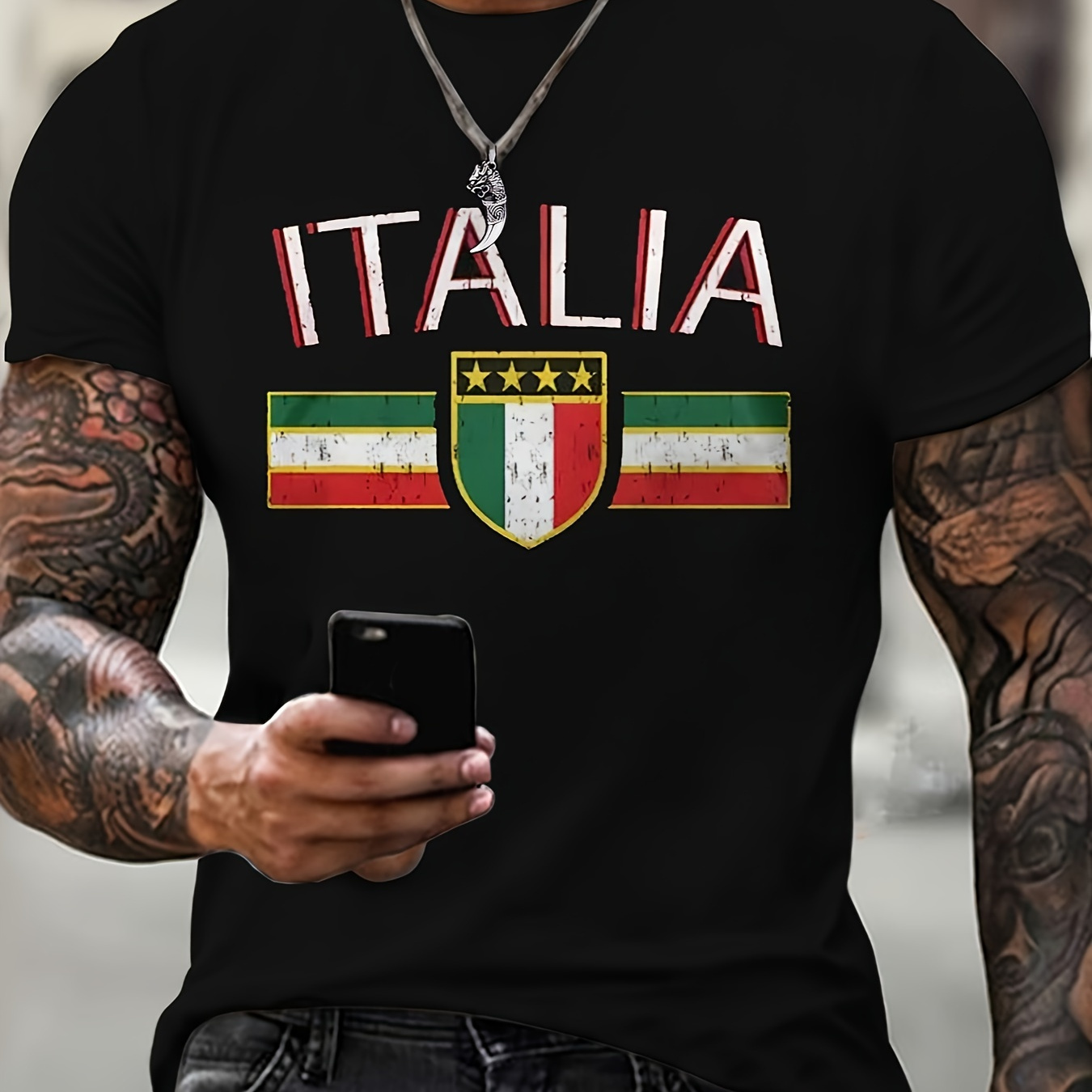 

Men's Italia T-shirt, Short Sleeve Crew Neck Tee, Men's Clothing For Summer Outdoor