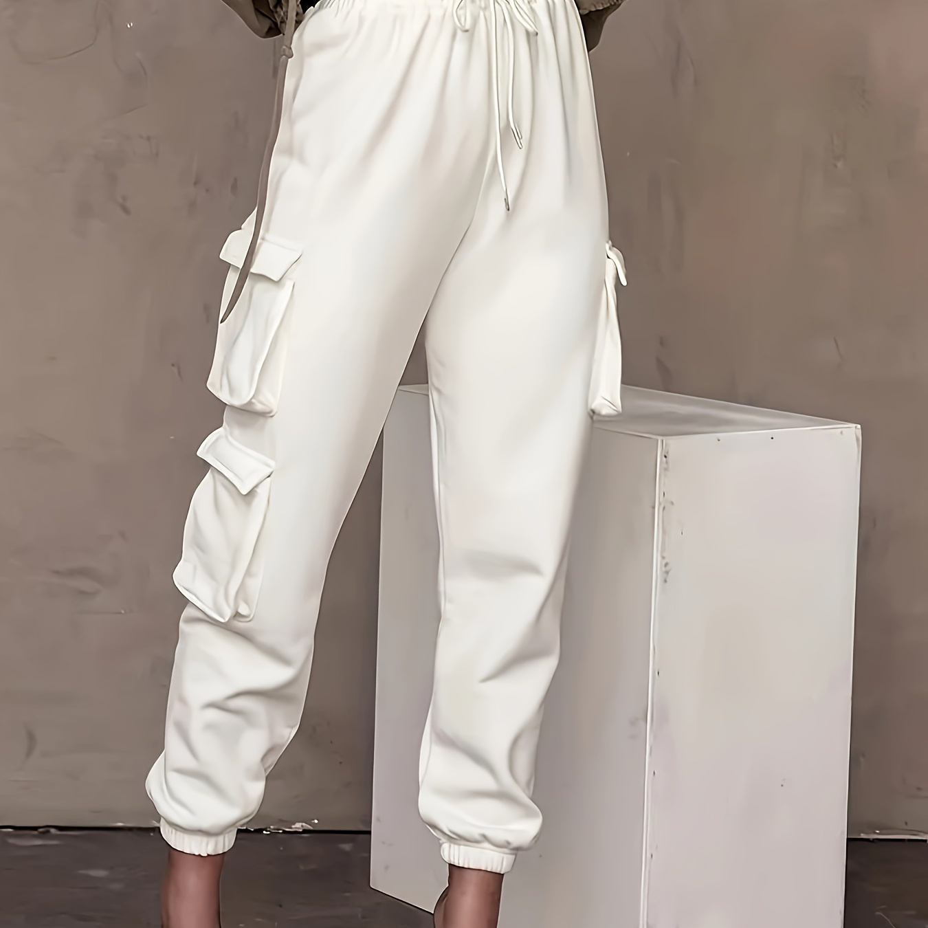 

Drawstring Baggy Cargo Pants, Casual High Waist Flap Pockets Pants, Women's Clothing