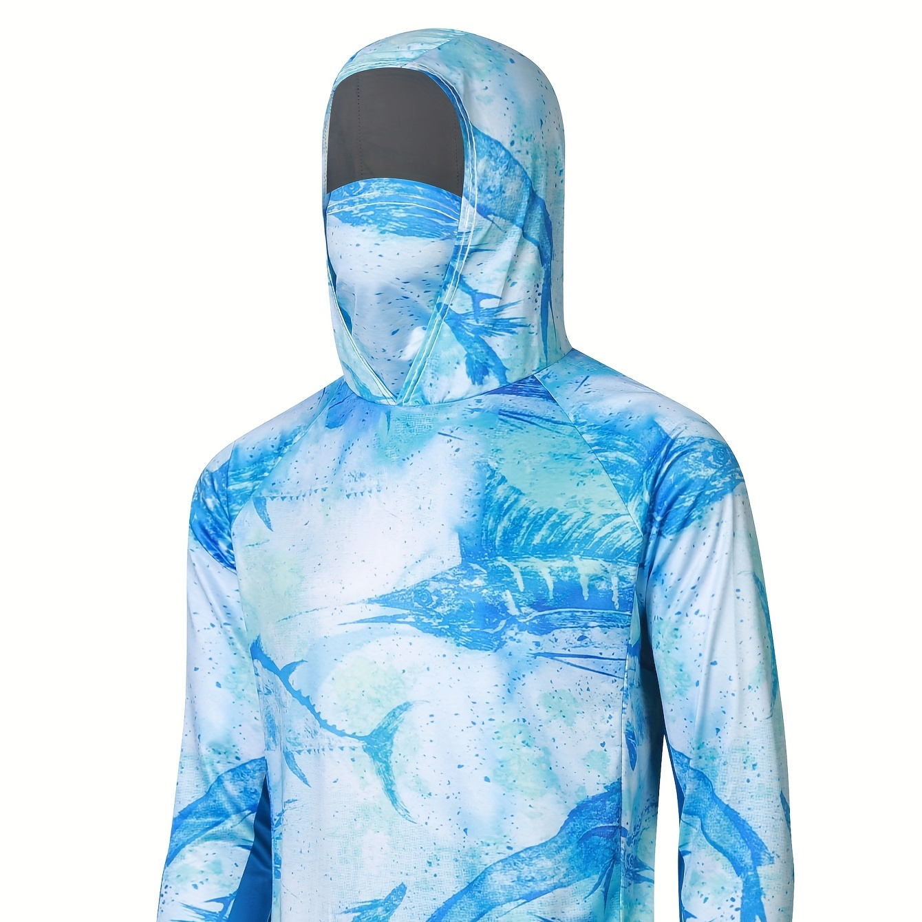 

Men' Protection Hooded Shirt With Mask, Active Graphic Quick Dry Slightly Stretch Breathable Long Sleeve Rash Guard For Fishing