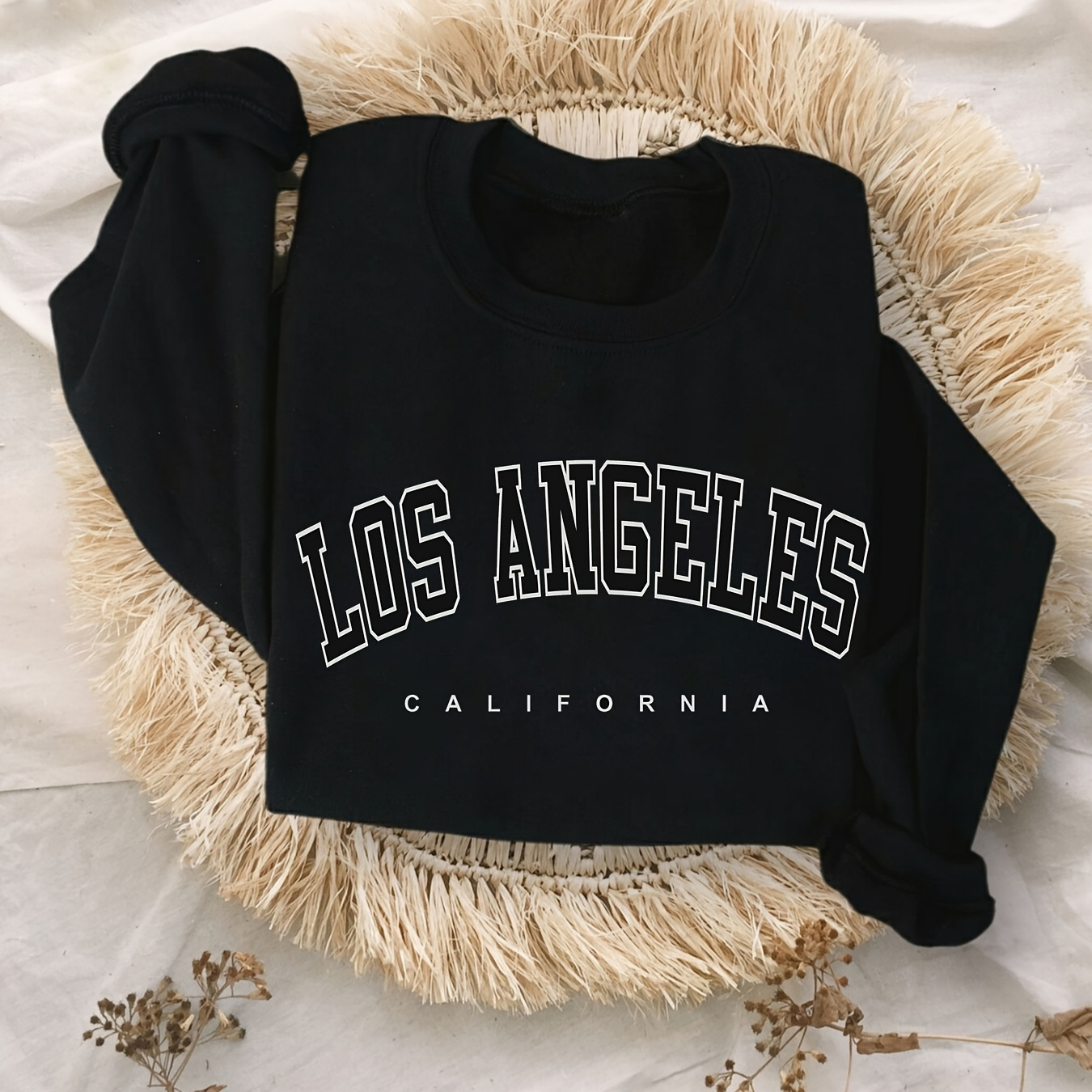 

Los Angeles Print Pullover Sweatshirt, Vintage Long Sleeve Crew Neck Sweatshirt, Women's Clothing