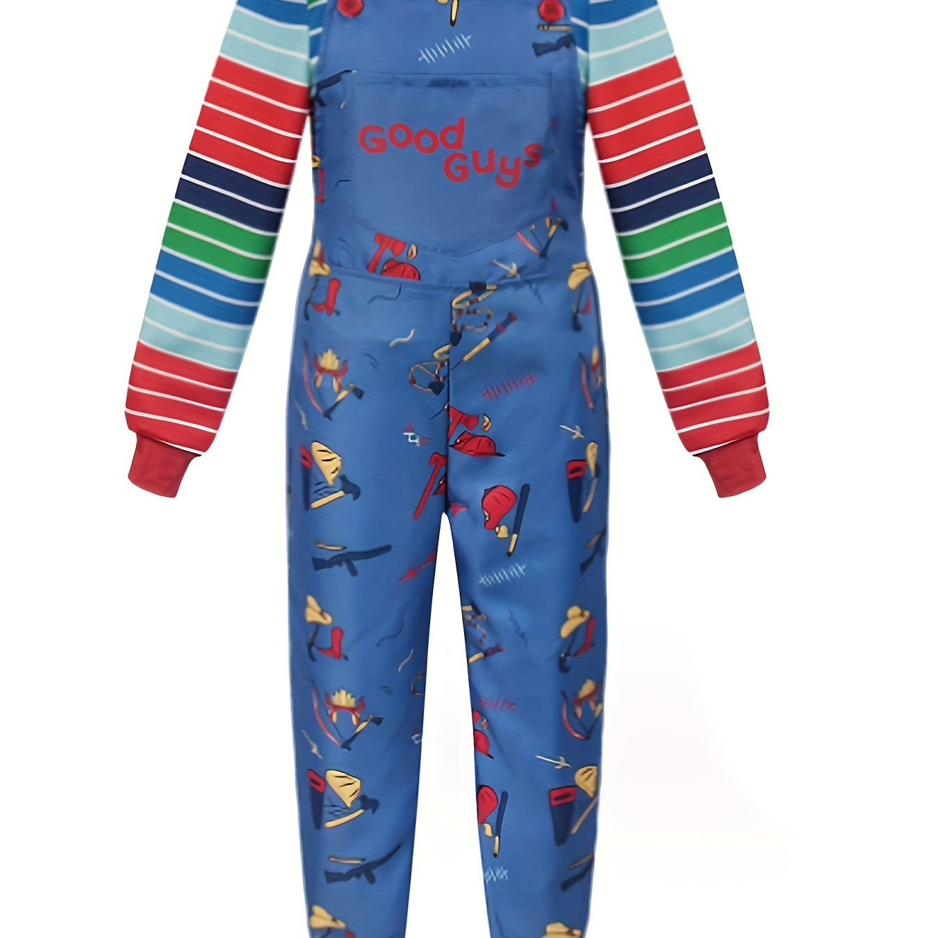 

2pcs Boy's Cartoon Character Clothing, Colorful Striped Top & Full Print Suspender Pants Set, Boys Outfit For Party